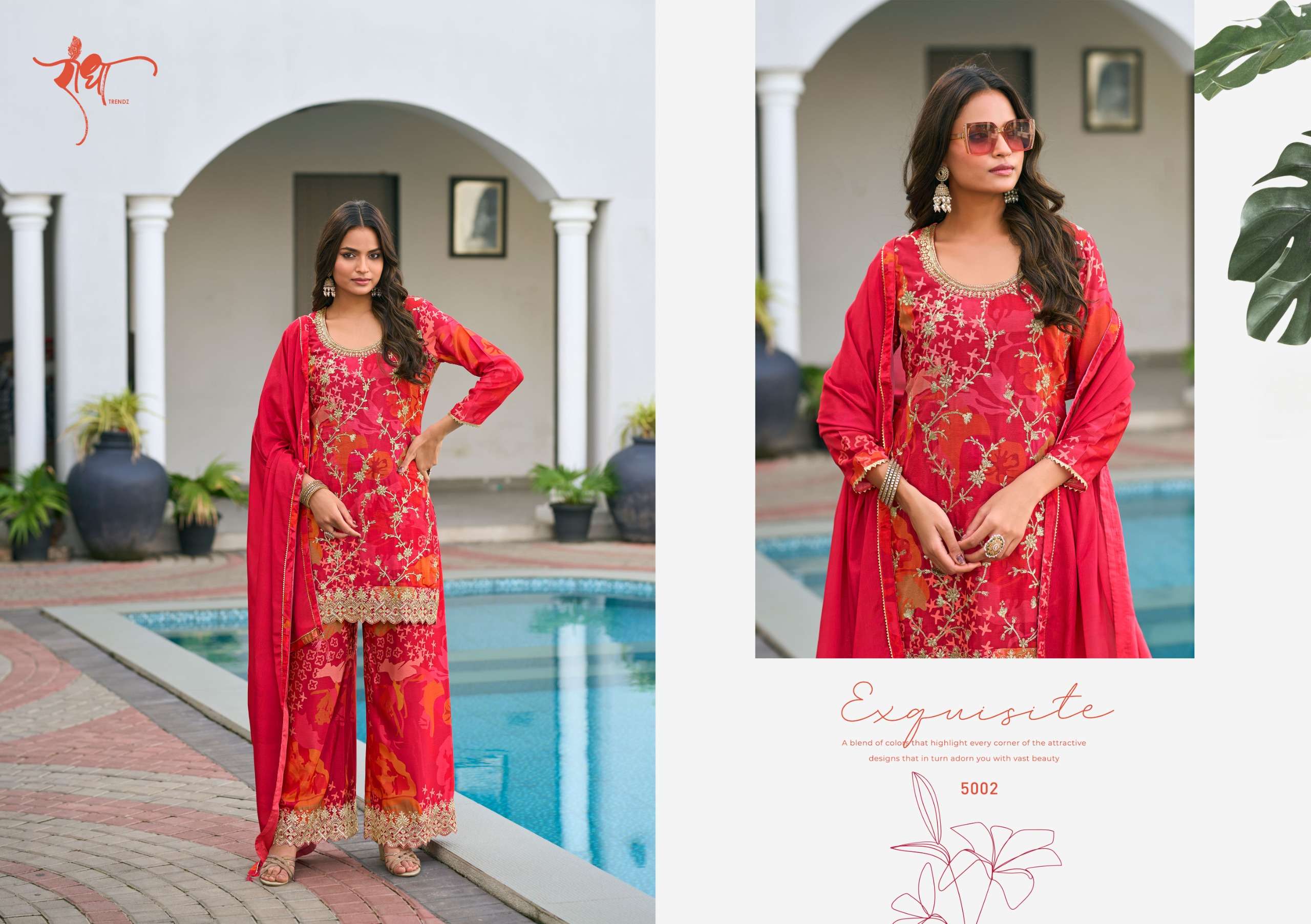 RADHA TRENDZ CATALOG PHOOL HEAVY PREMIUM CHINON EMBROIDERED WORK STITCHTED SUIT 