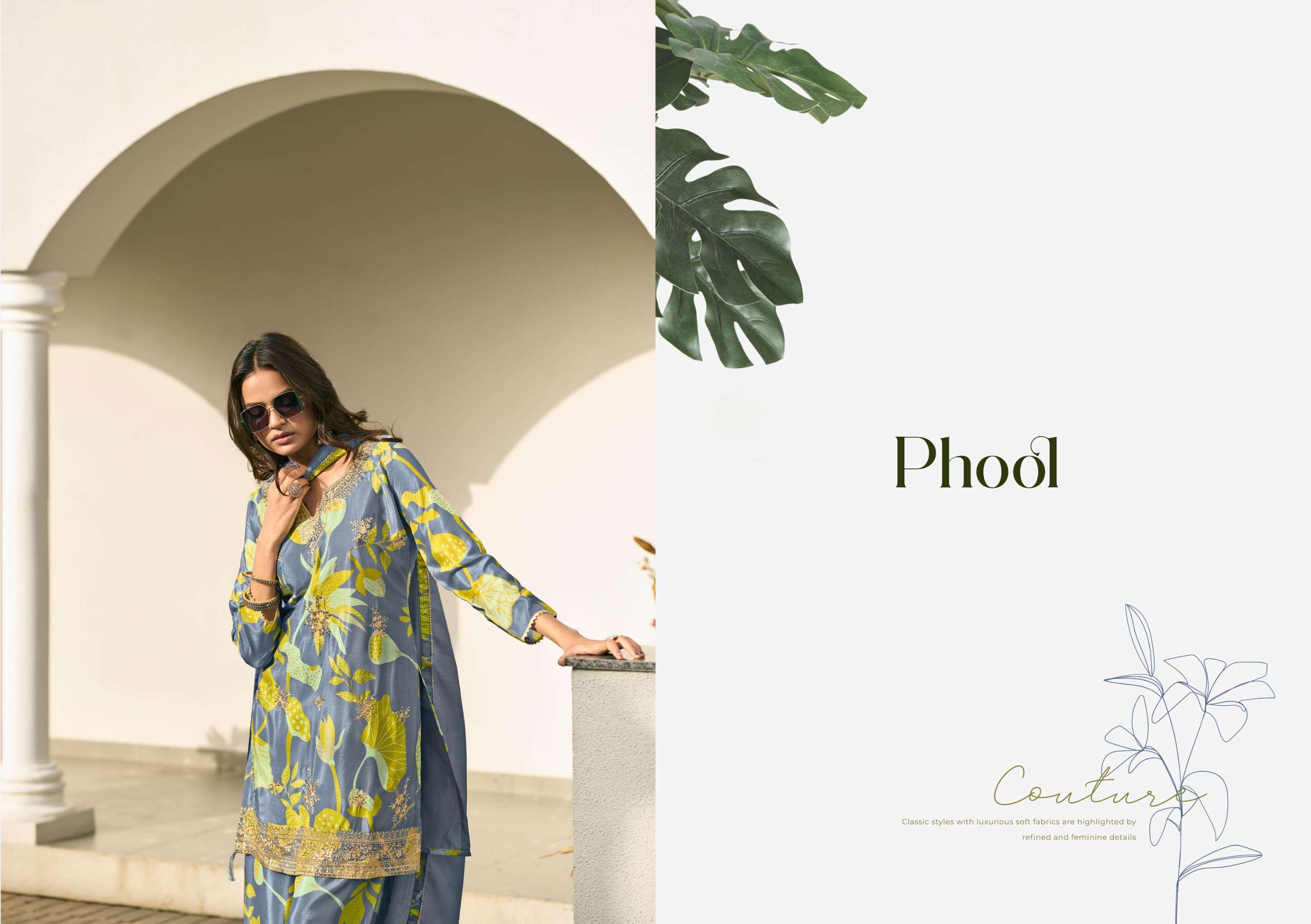 RADHA TRENDZ CATALOG PHOOL HEAVY PREMIUM CHINON EMBROIDERED WORK STITCHTED SUIT 