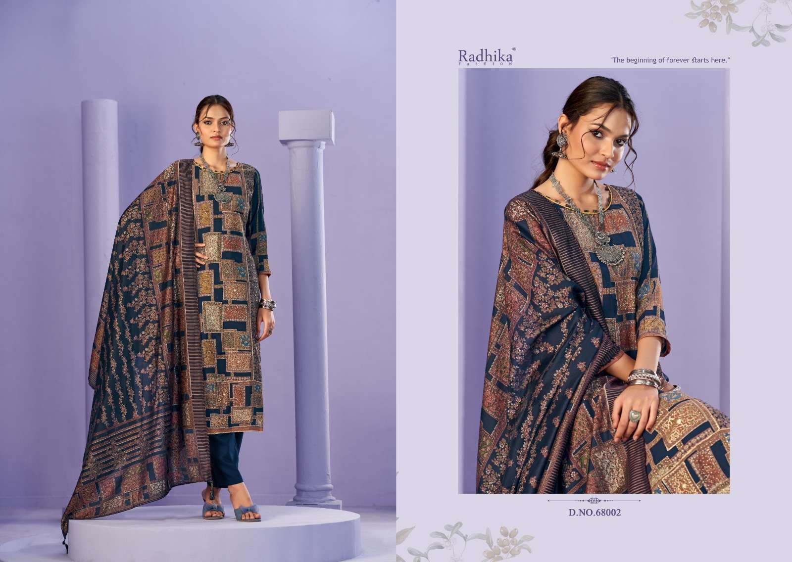 RADHIKA FASHION AZARA BEAUTY SILK VOL 3 MUSLIN DESIGNER PRINT WITH WORK SUIT