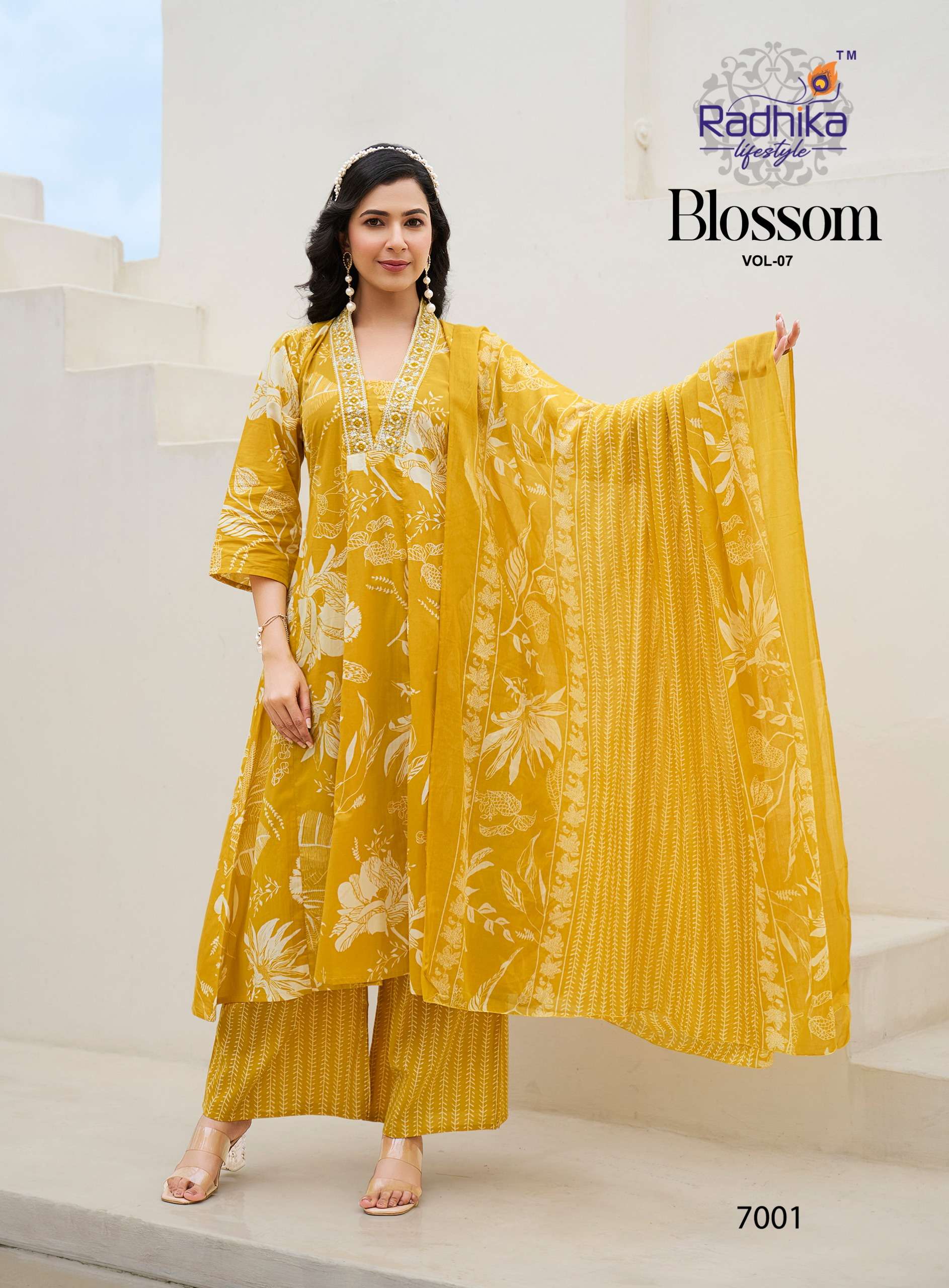 RADHIKA LIFESTYLE BLOSSOM VOL 7 COTTON PRINT FANCY WORK KURTI COMBO SET 