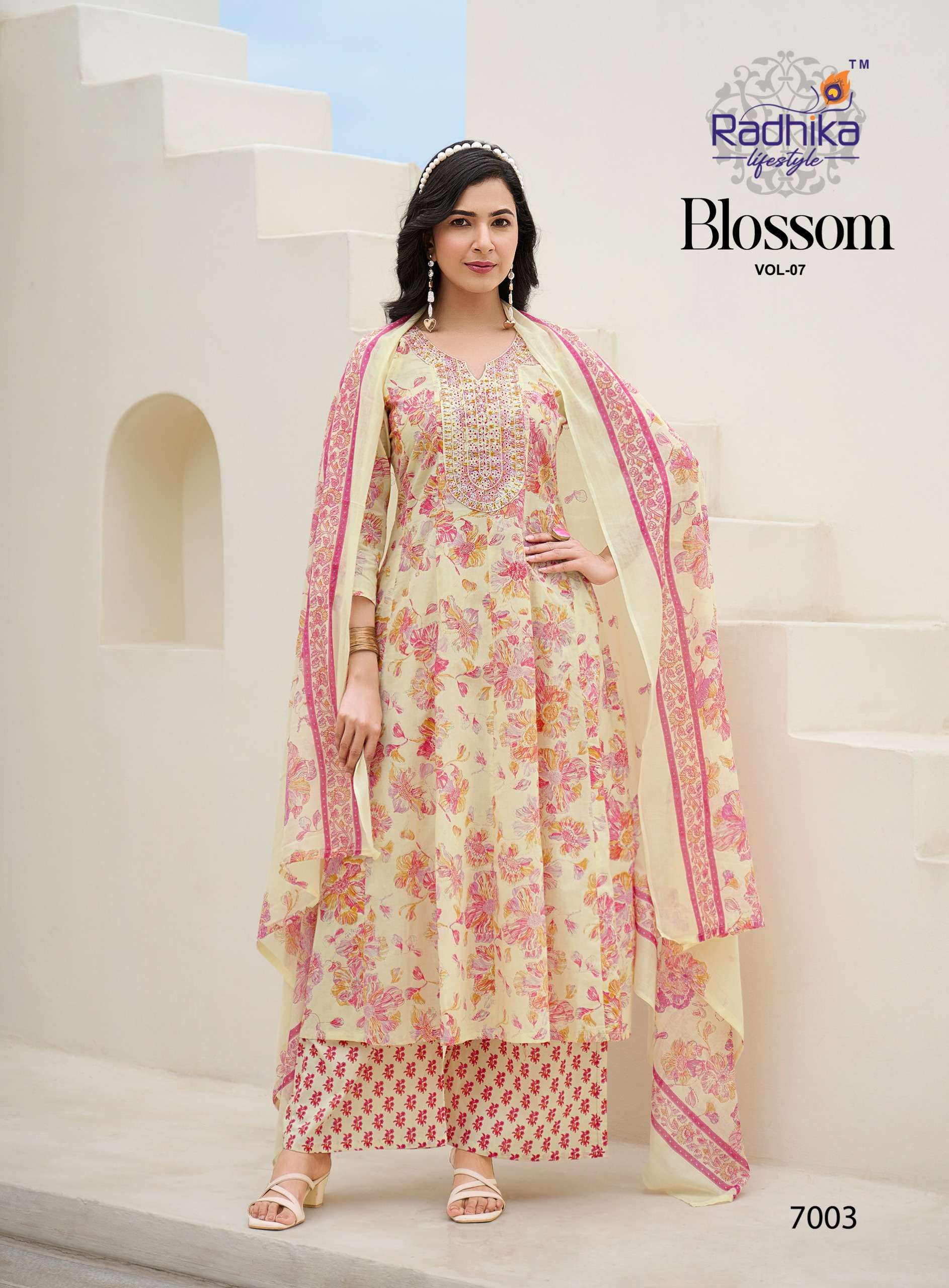 RADHIKA LIFESTYLE BLOSSOM VOL 7 COTTON PRINT FANCY WORK KURTI COMBO SET 