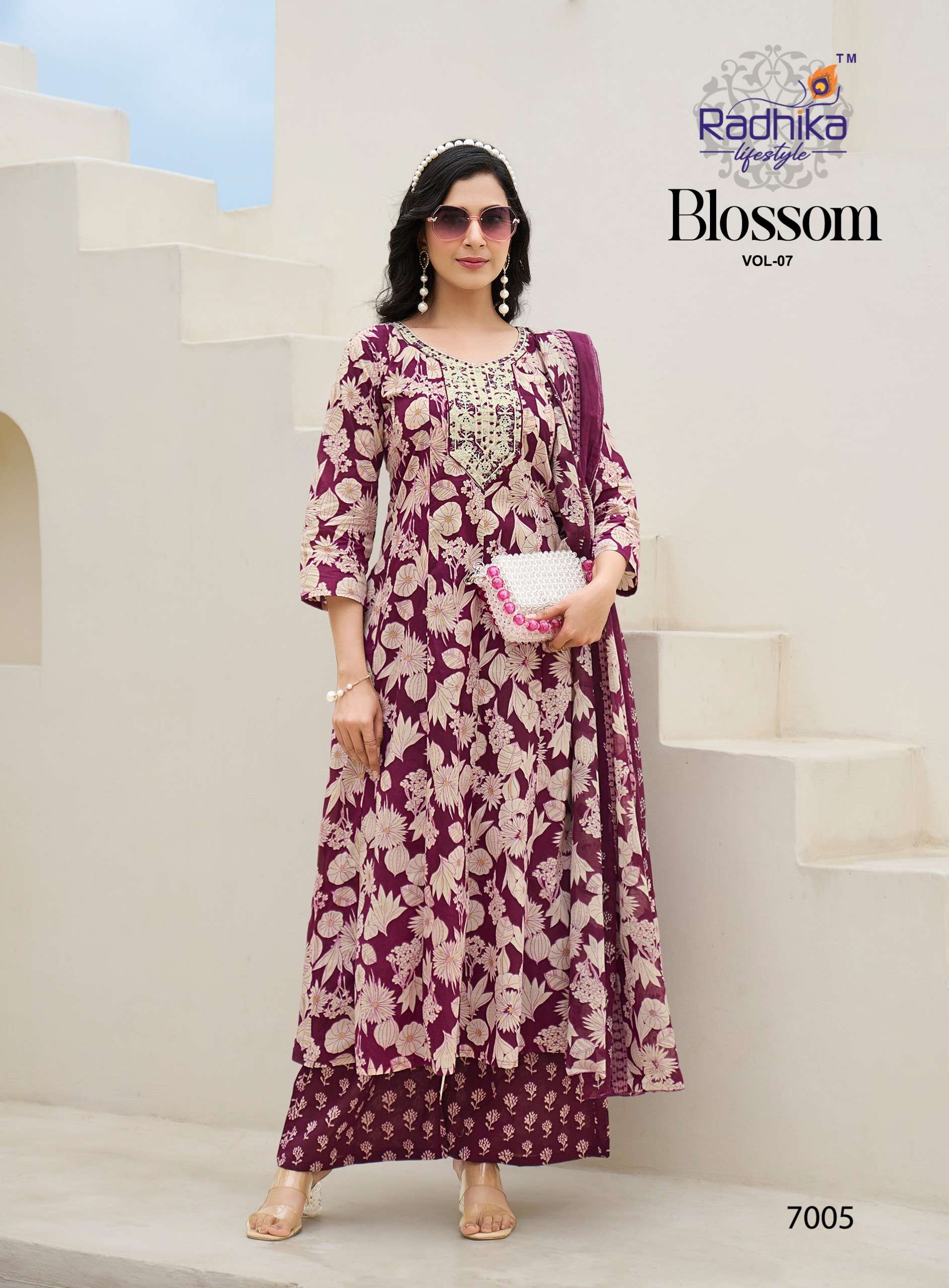 RADHIKA LIFESTYLE BLOSSOM VOL 7 COTTON PRINT FANCY WORK KURTI COMBO SET 