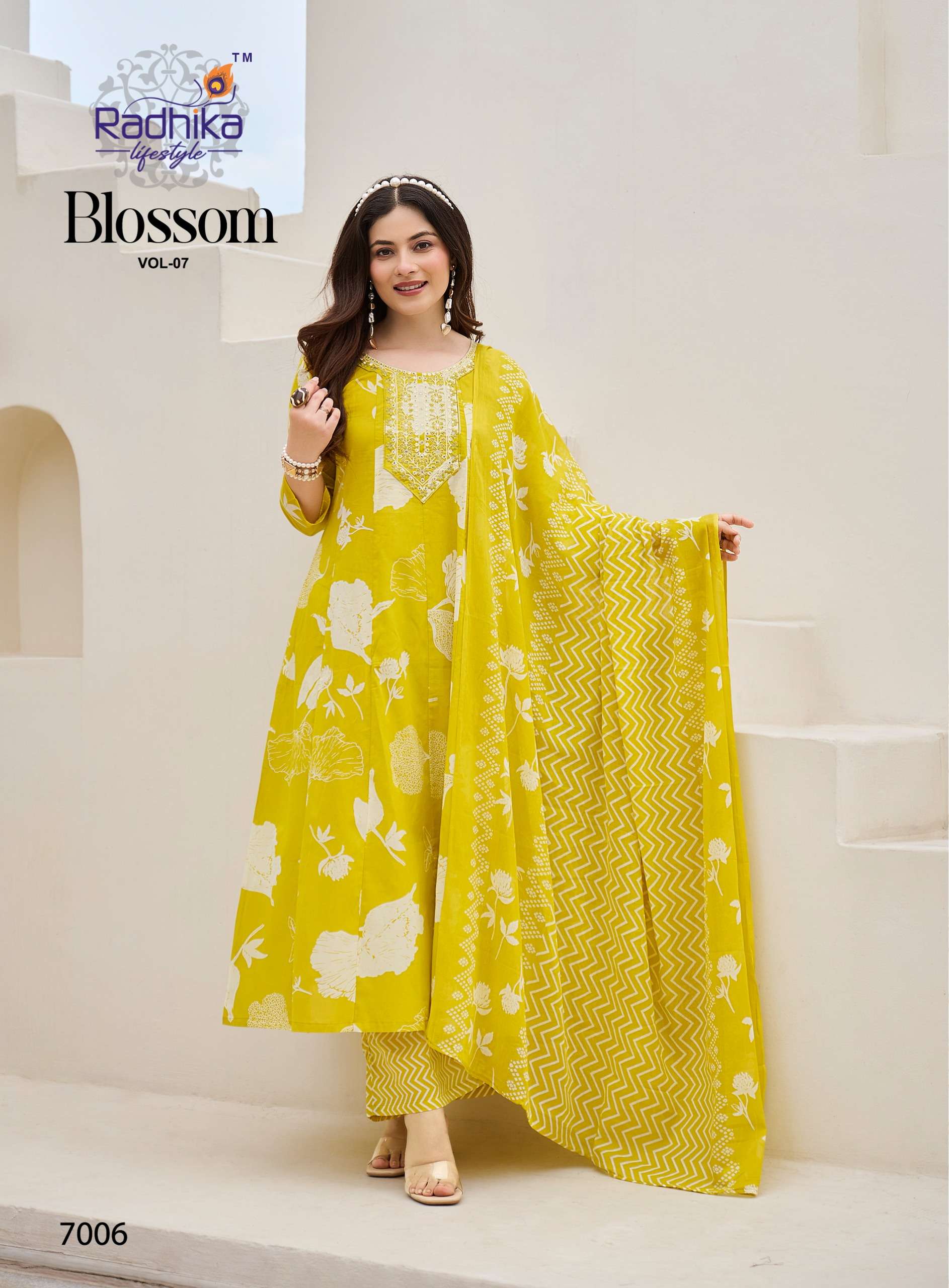 RADHIKA LIFESTYLE BLOSSOM VOL 7 COTTON PRINT FANCY WORK KURTI COMBO SET 