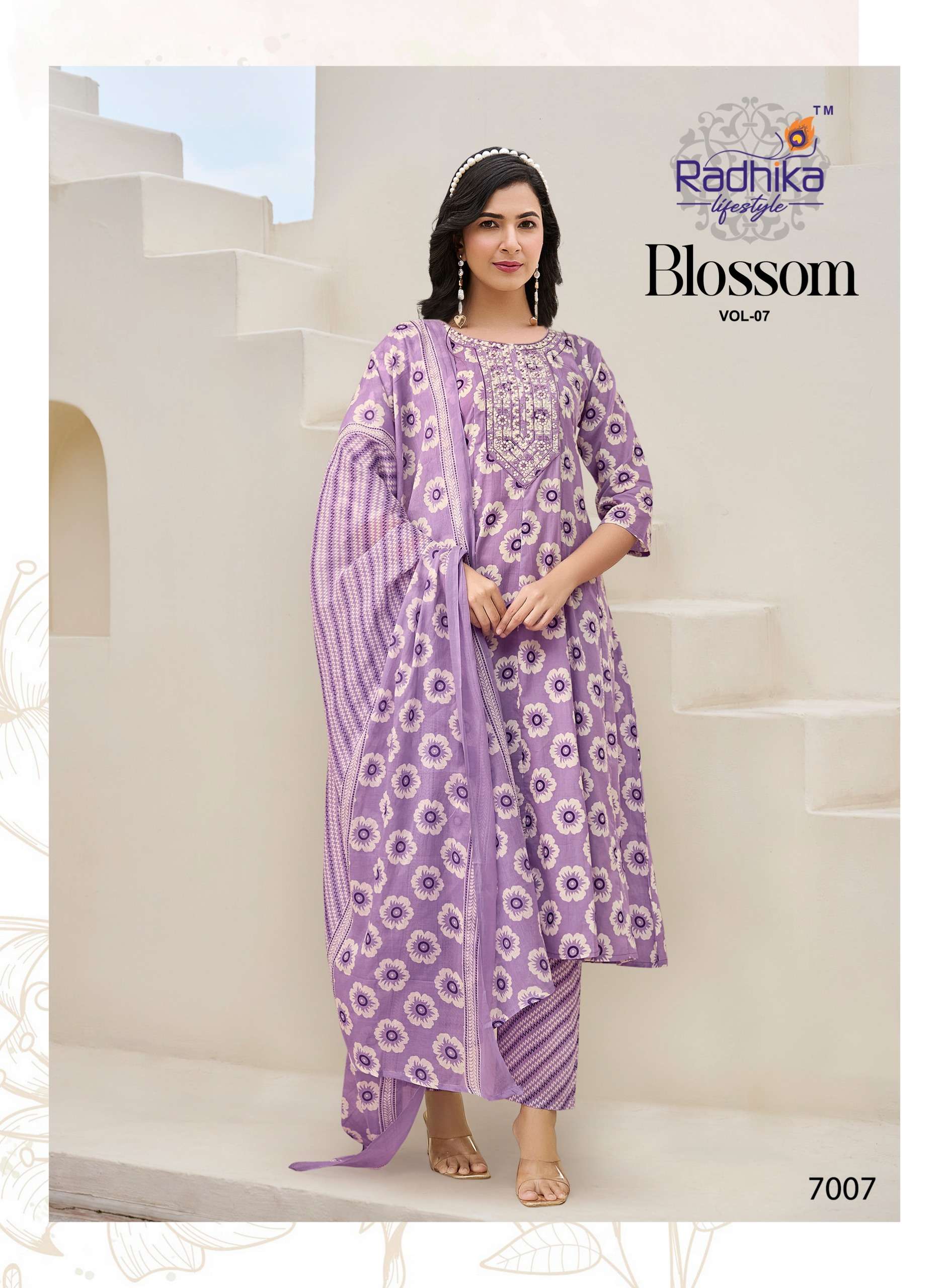 RADHIKA LIFESTYLE BLOSSOM VOL 7 COTTON PRINT FANCY WORK KURTI COMBO SET 