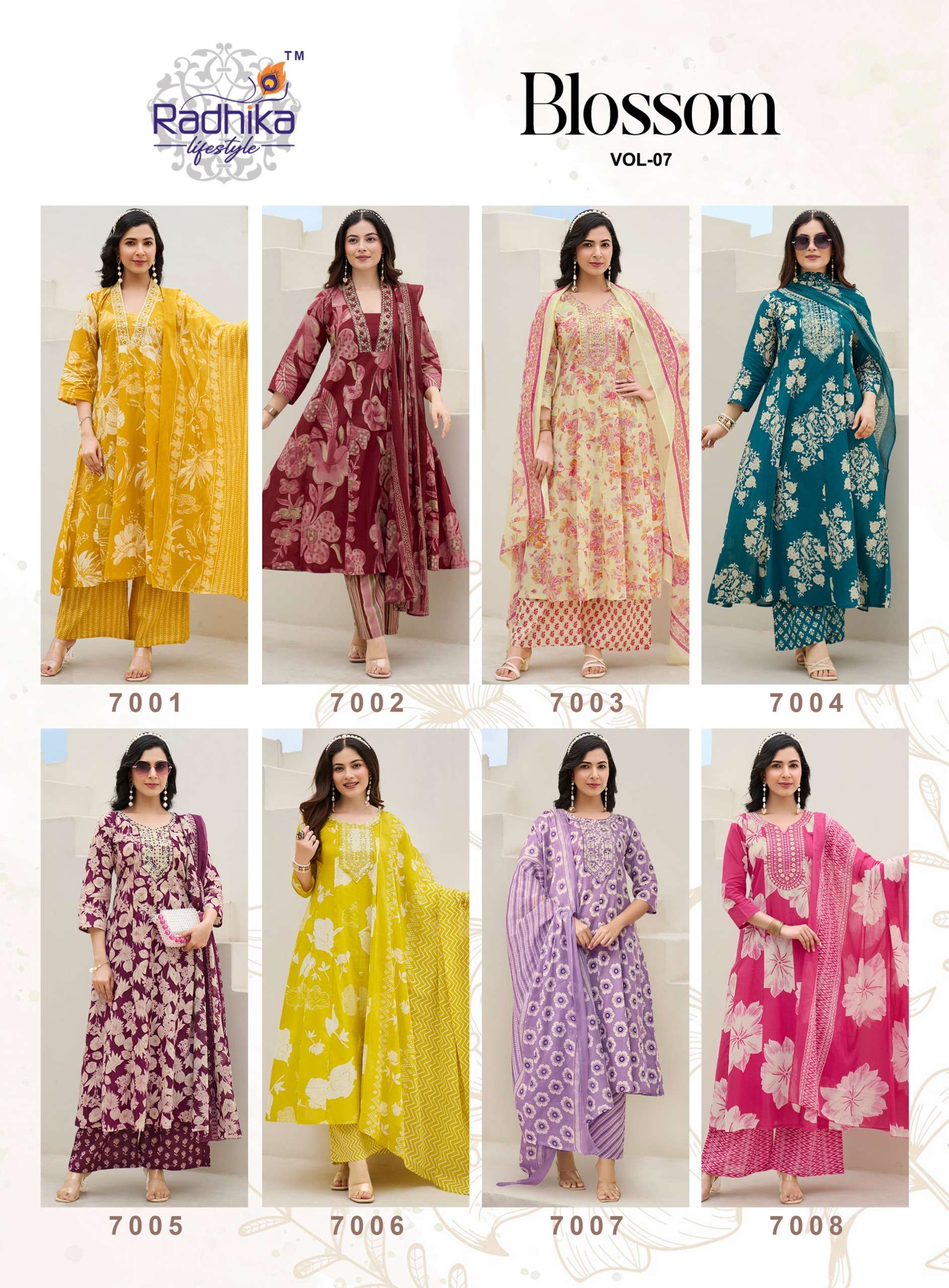 RADHIKA LIFESTYLE BLOSSOM VOL 7 COTTON PRINT FANCY WORK KURTI COMBO SET 