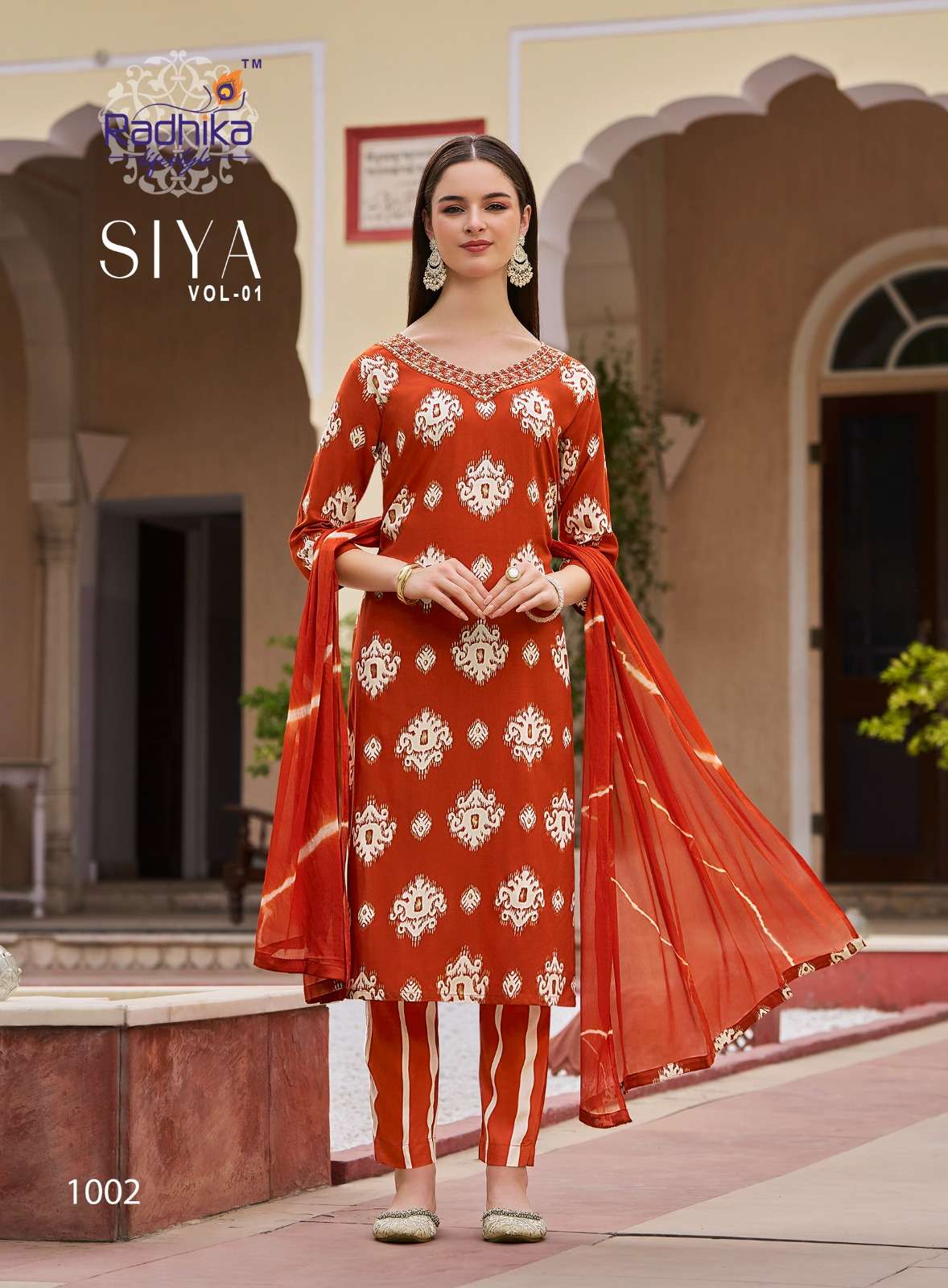 RADHIKA LIFESTYLE SIYA VOL 1 RAYON PRINT FANCY WORK KURTI COMBO SET 