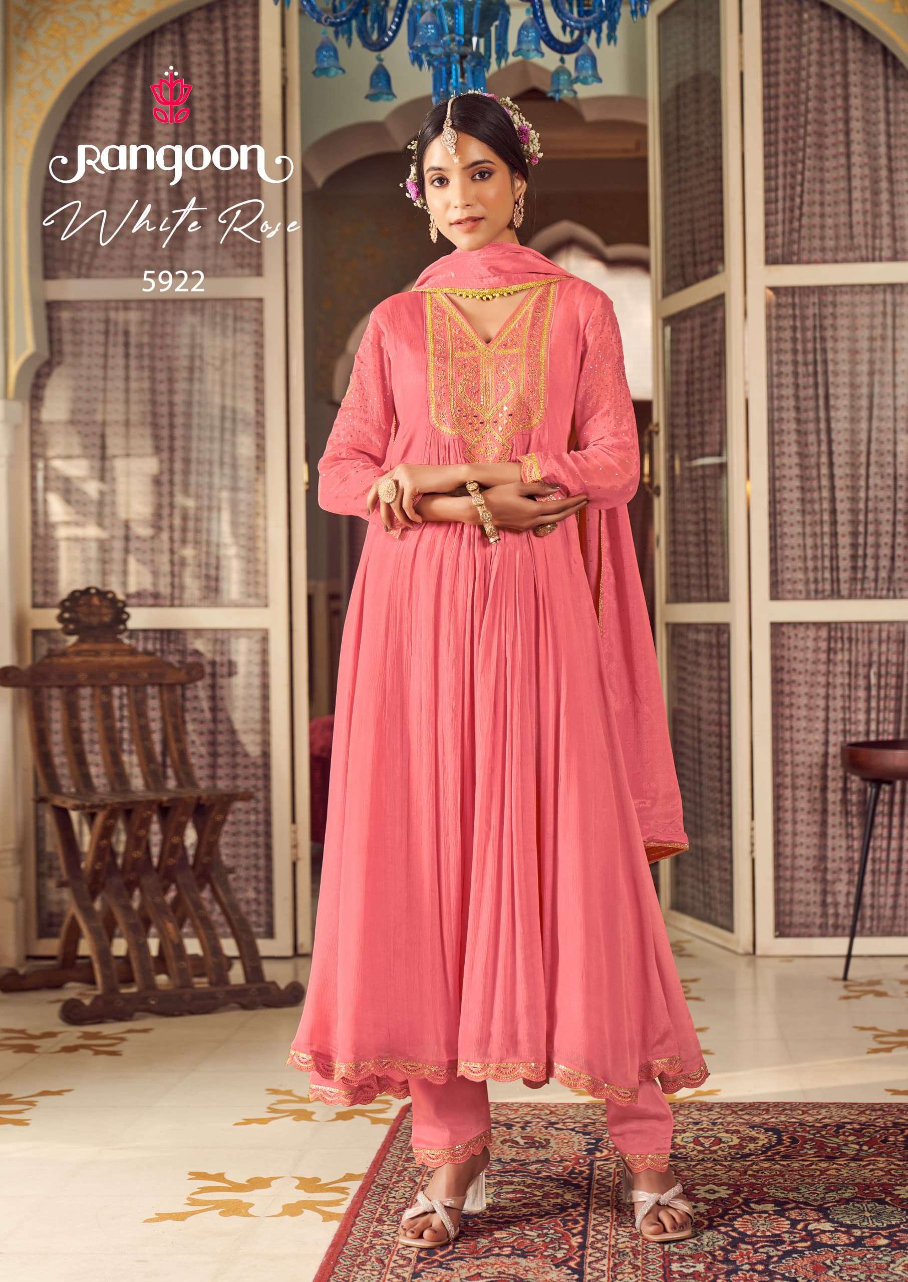 RANGOON CHINON KHATLI MIRROR HANDWORK PARTY WEAR READYMADE SUIT