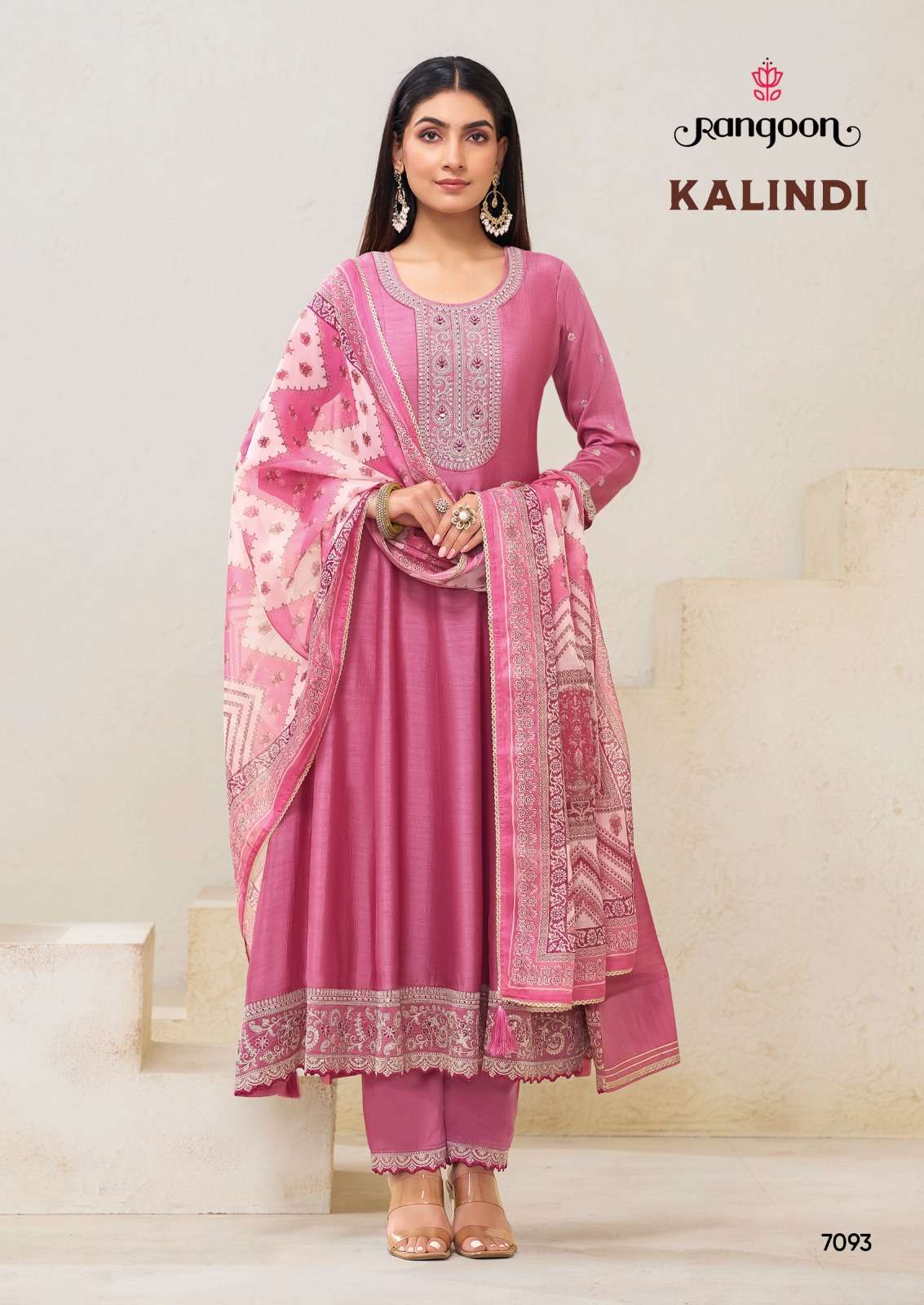 RANGOON  KALINDI SILK FANCY EMBROIDERY DESIGNER ANARKALI STYLE LADIES SUIT
