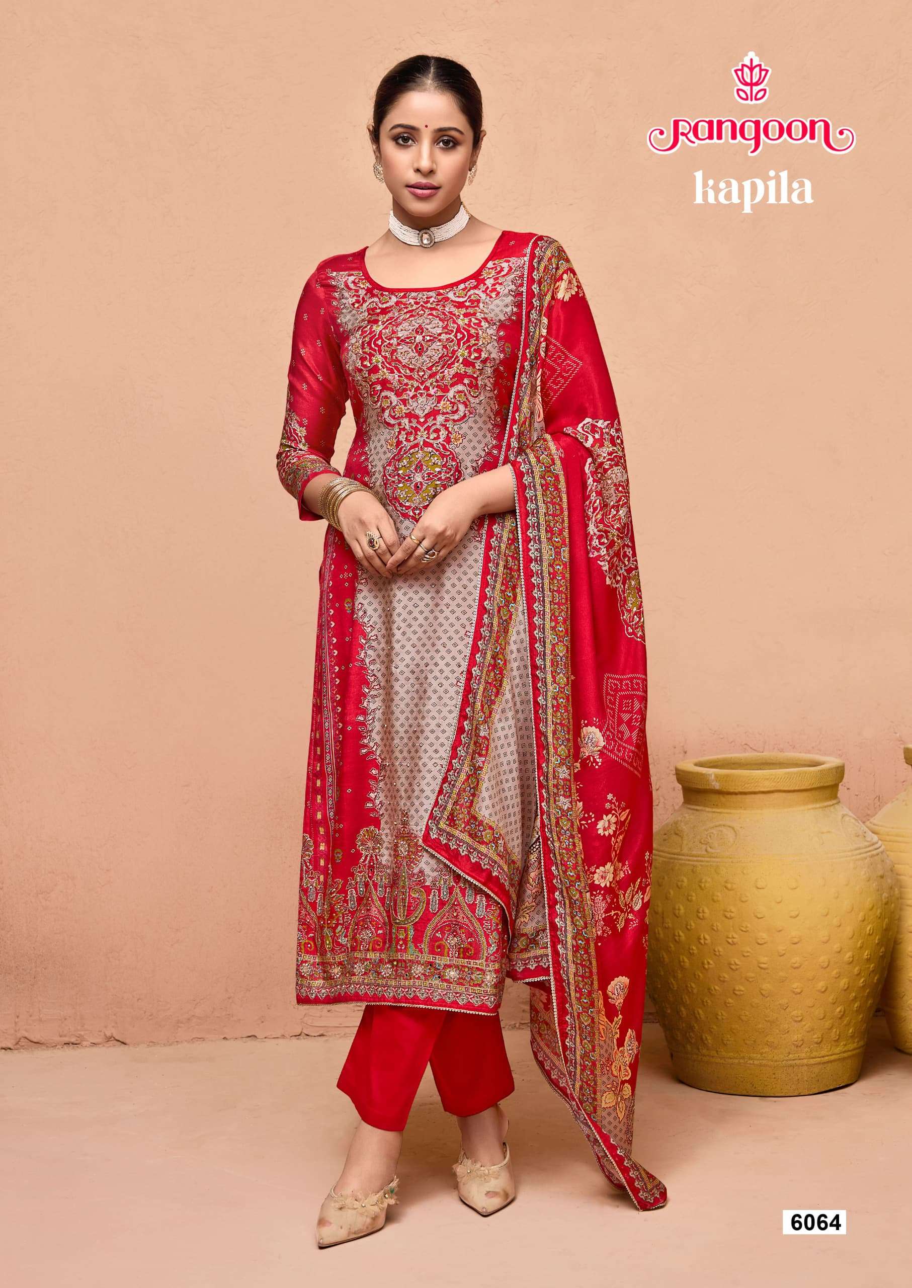 RANGOON KAPILA MUSLIN DIGITAL PRINT WITH FANCY WORK LADIES READY MADE SUIT