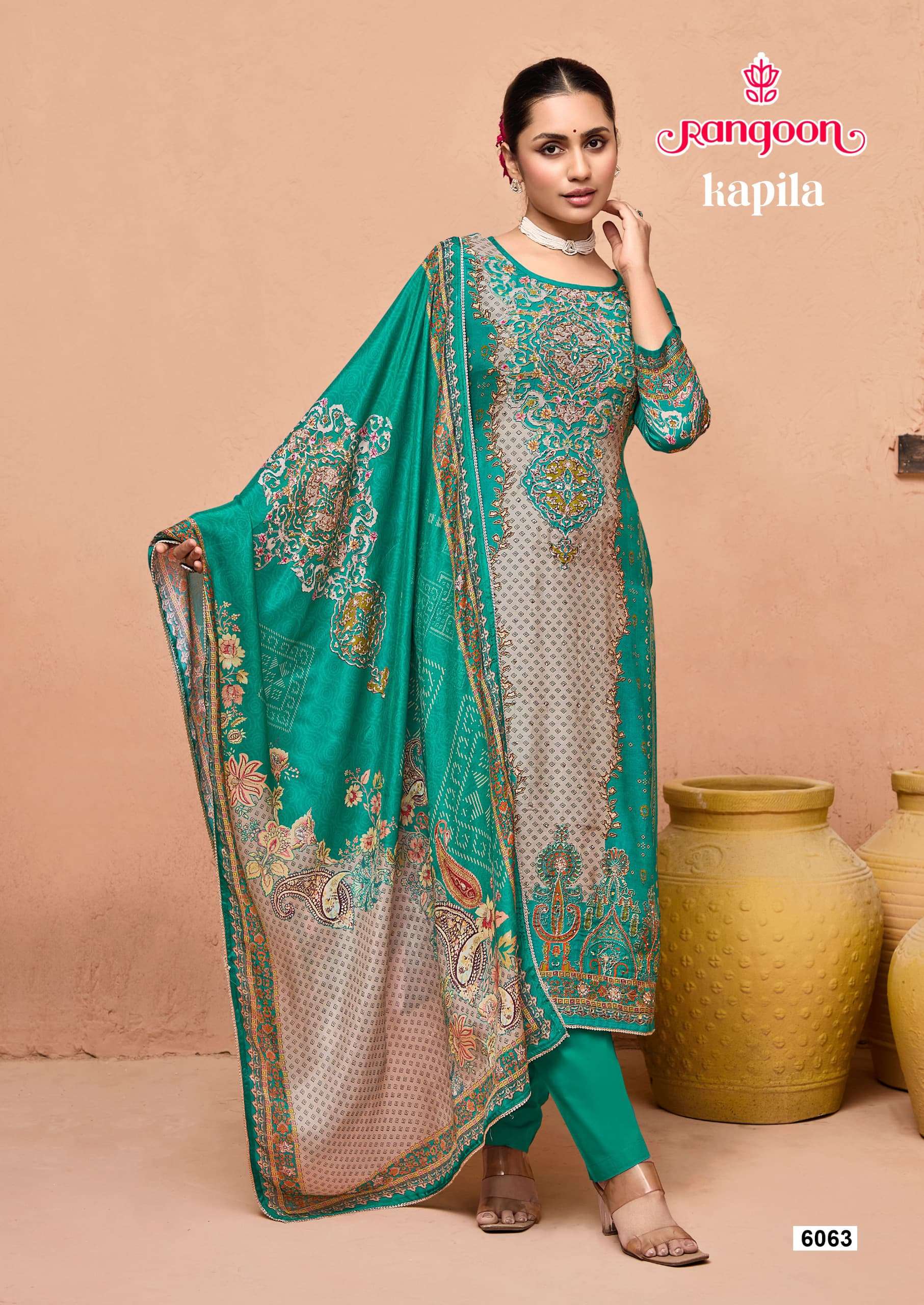 RANGOON KAPILA MUSLIN DIGITAL PRINT WITH FANCY WORK LADIES READY MADE SUIT