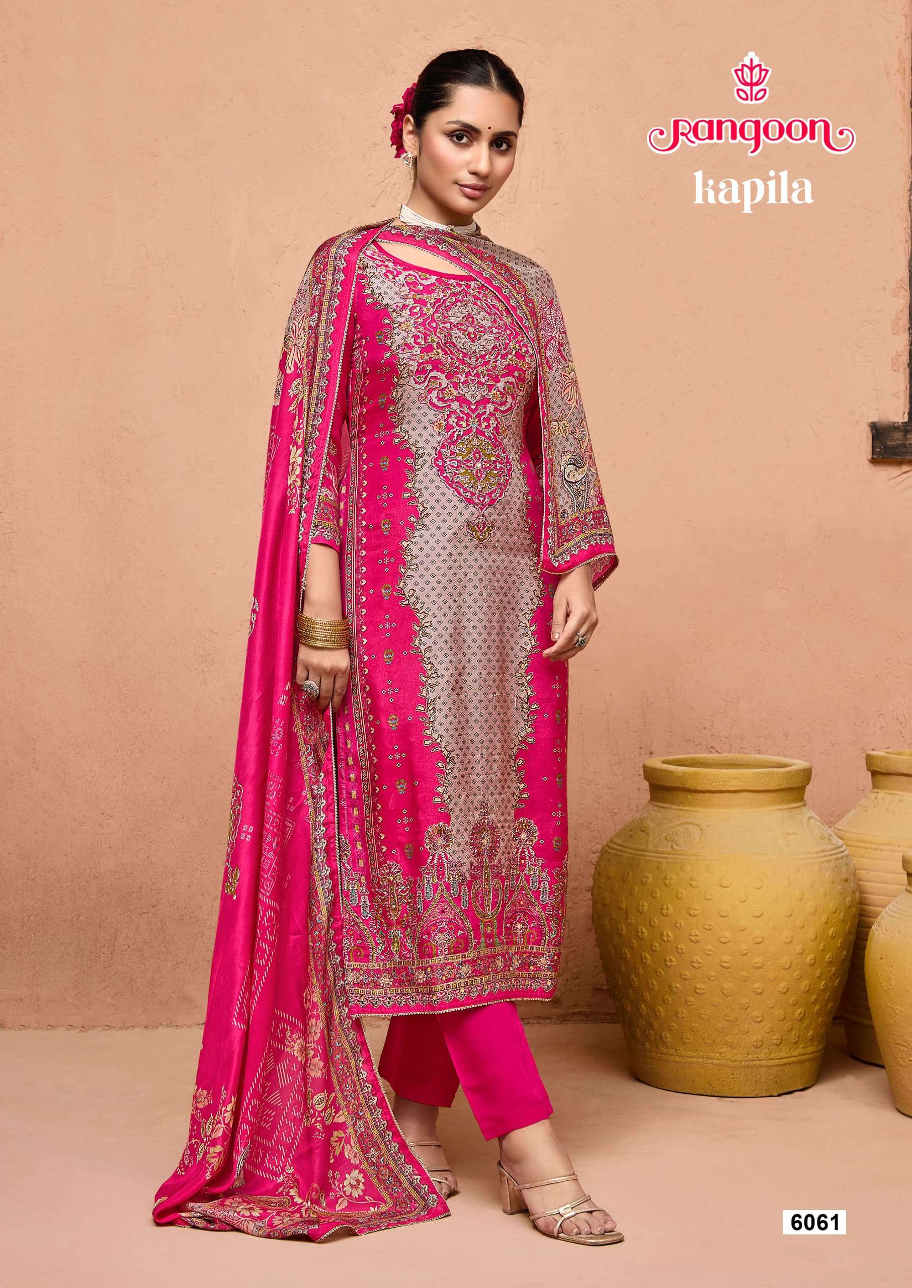 RANGOON KAPILA MUSLIN DIGITAL PRINT WITH FANCY WORK LADIES READY MADE SUIT