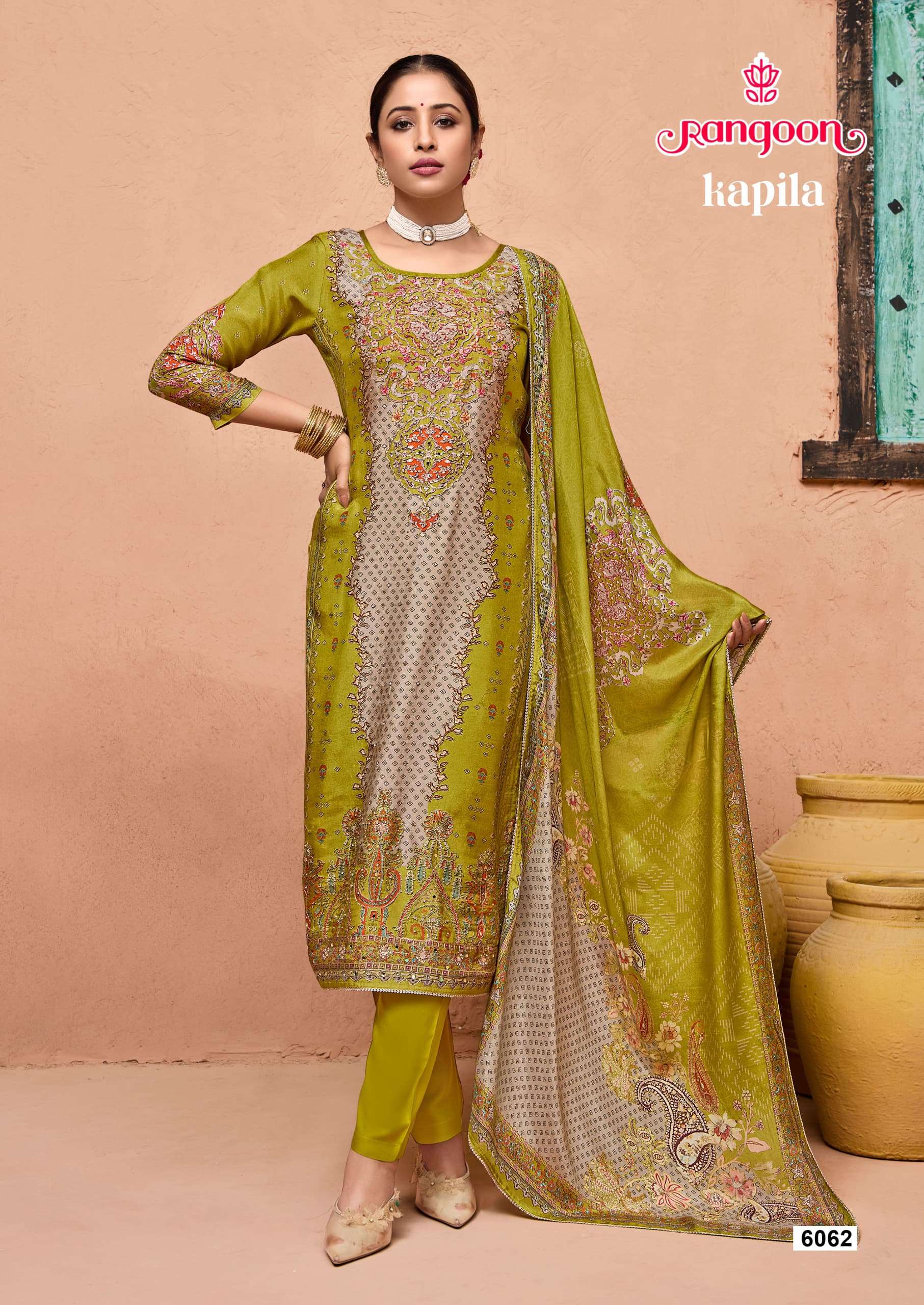 RANGOON KAPILA MUSLIN DIGITAL PRINT WITH FANCY WORK LADIES READY MADE SUIT