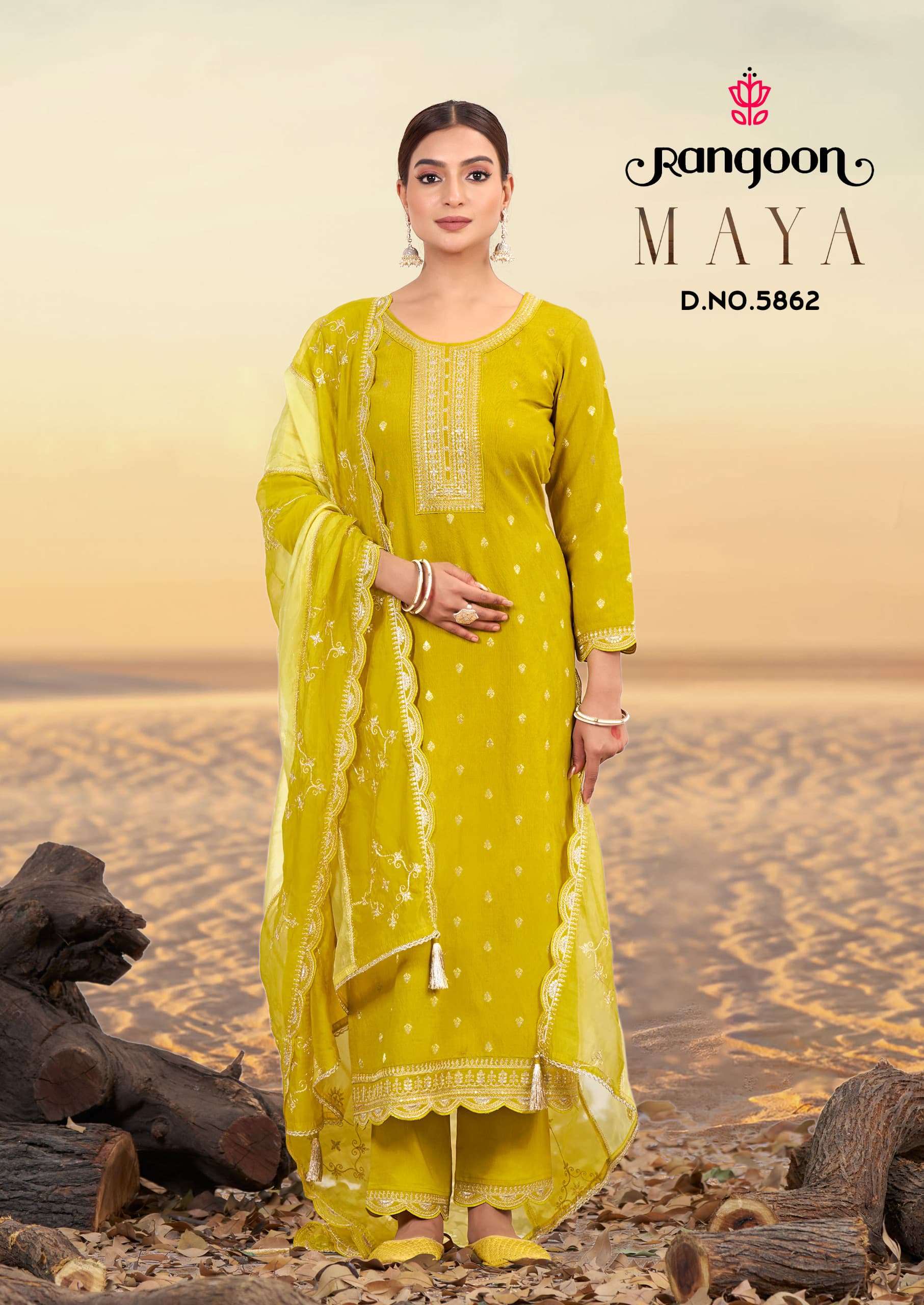 RANGOON MAYA VISCOSE JACQUARD FANCY WORK LADIES READY MADE SUIT
