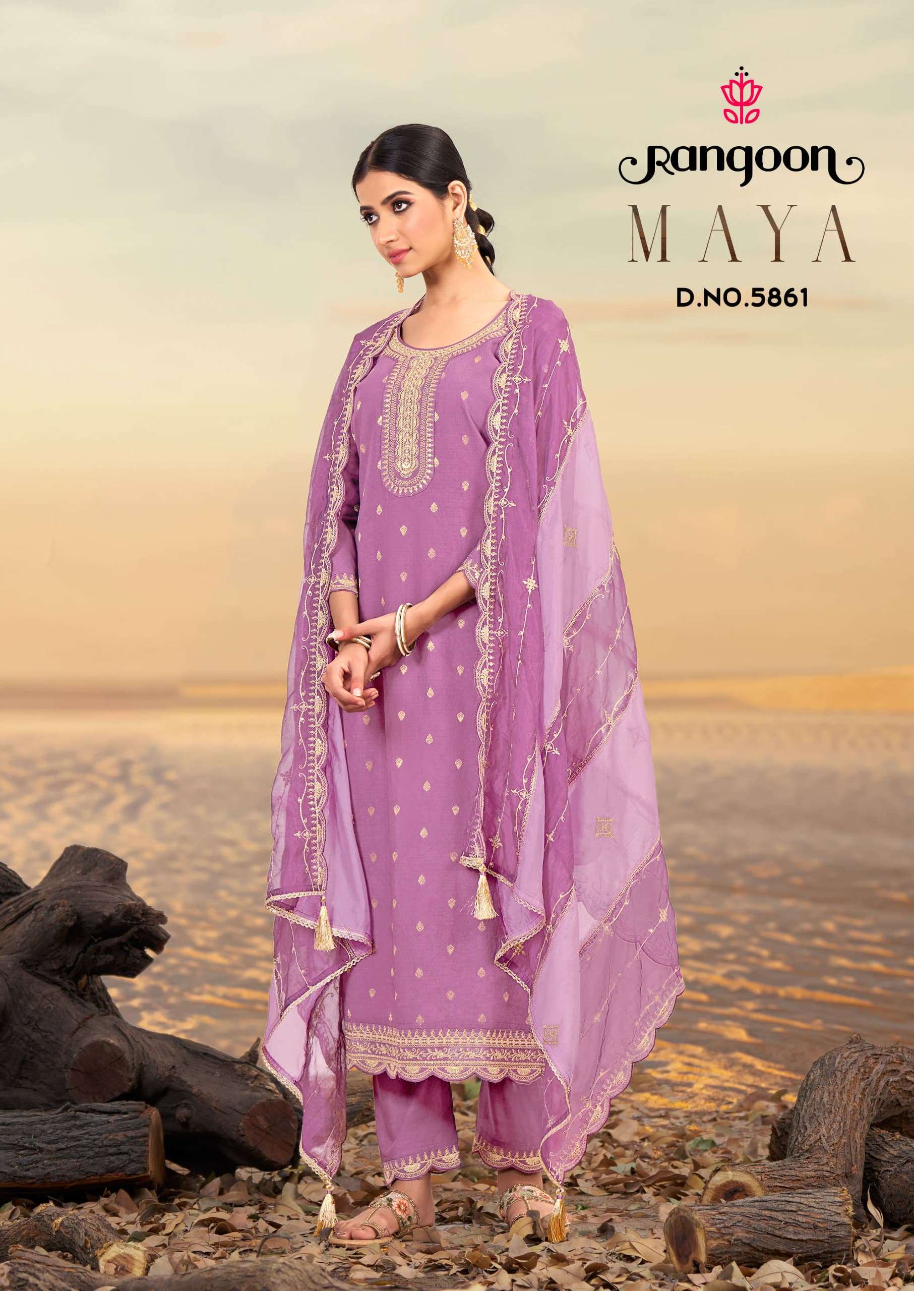 RANGOON MAYA VISCOSE JACQUARD FANCY WORK LADIES READY MADE SUIT