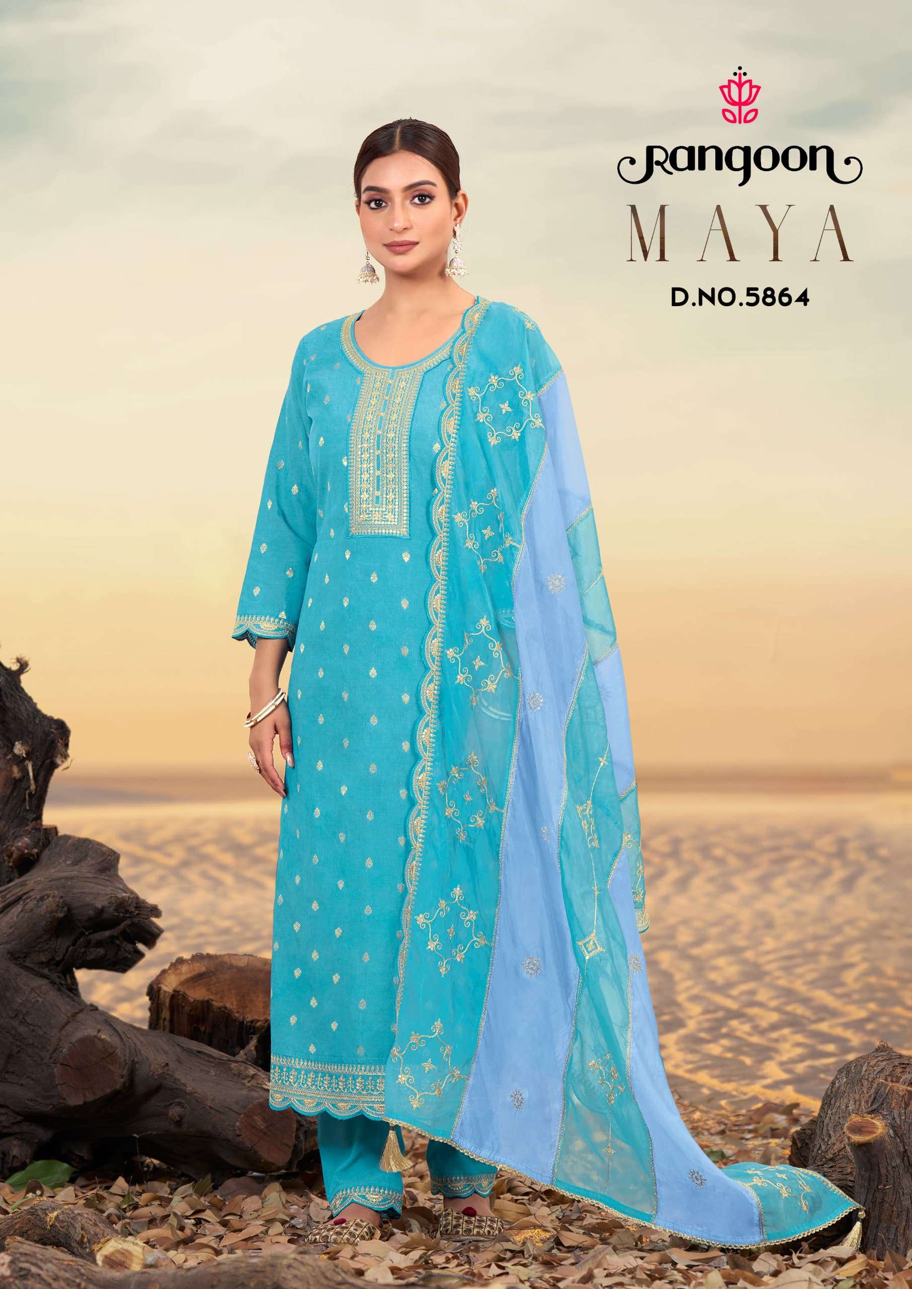 RANGOON MAYA VISCOSE JACQUARD FANCY WORK LADIES READY MADE SUIT