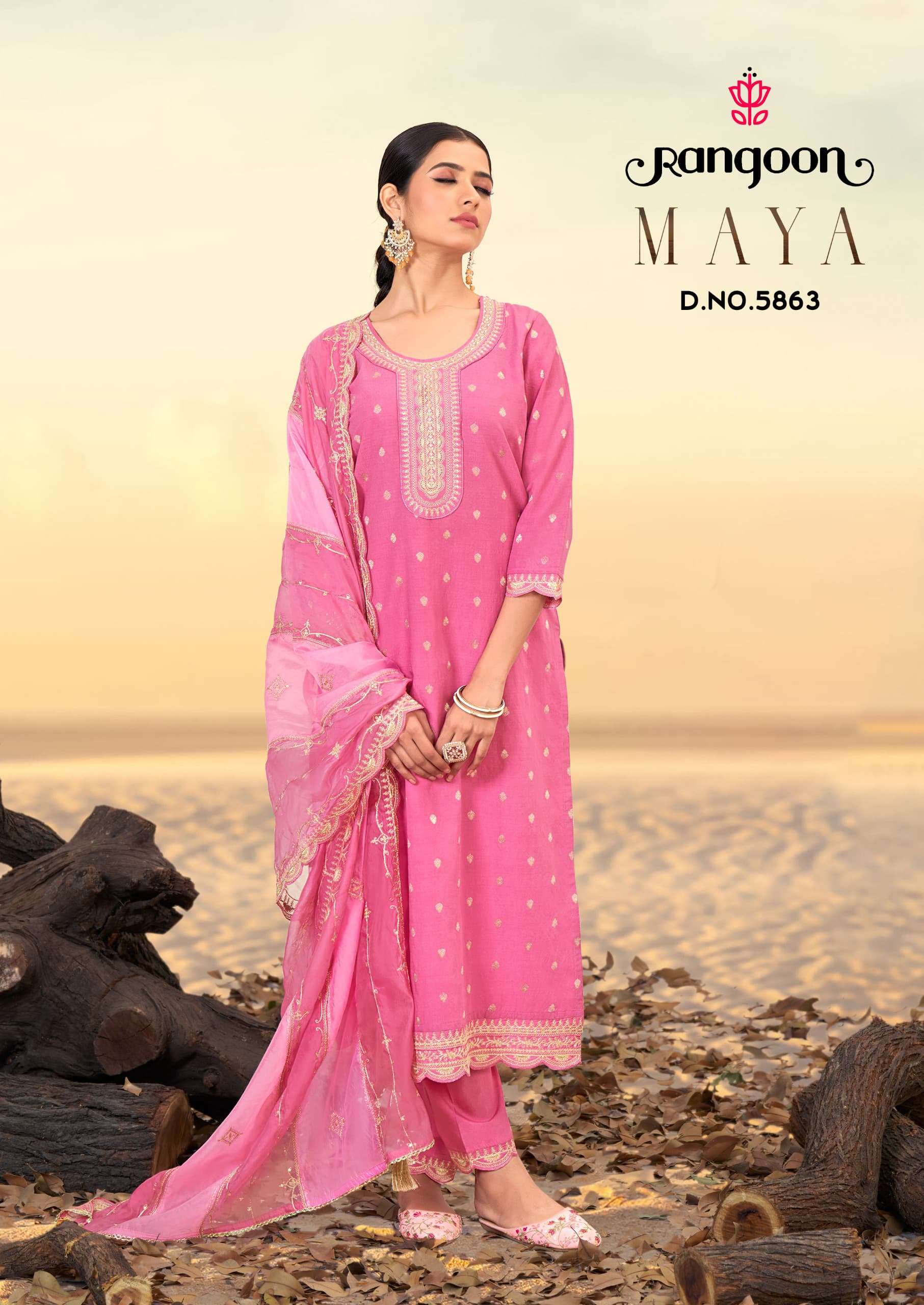 RANGOON MAYA VISCOSE JACQUARD FANCY WORK LADIES READY MADE SUIT