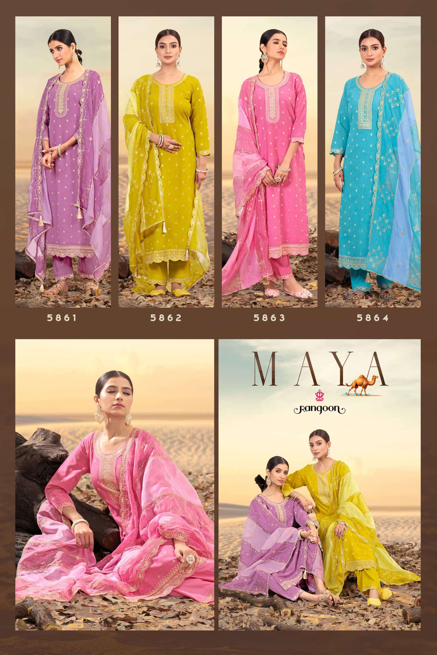 RANGOON MAYA VISCOSE JACQUARD FANCY WORK LADIES READY MADE SUIT