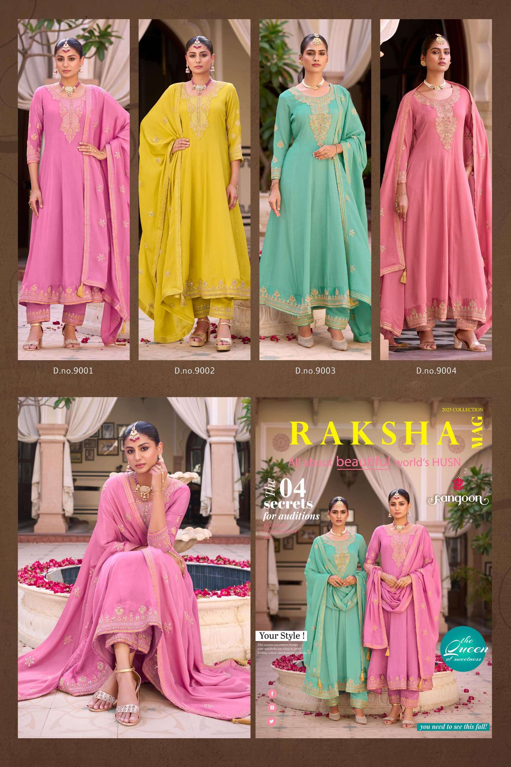RANGOON RAKSHA SILK WITH FANCY EMBROIDERY DESIGNER READY MADE SUIT