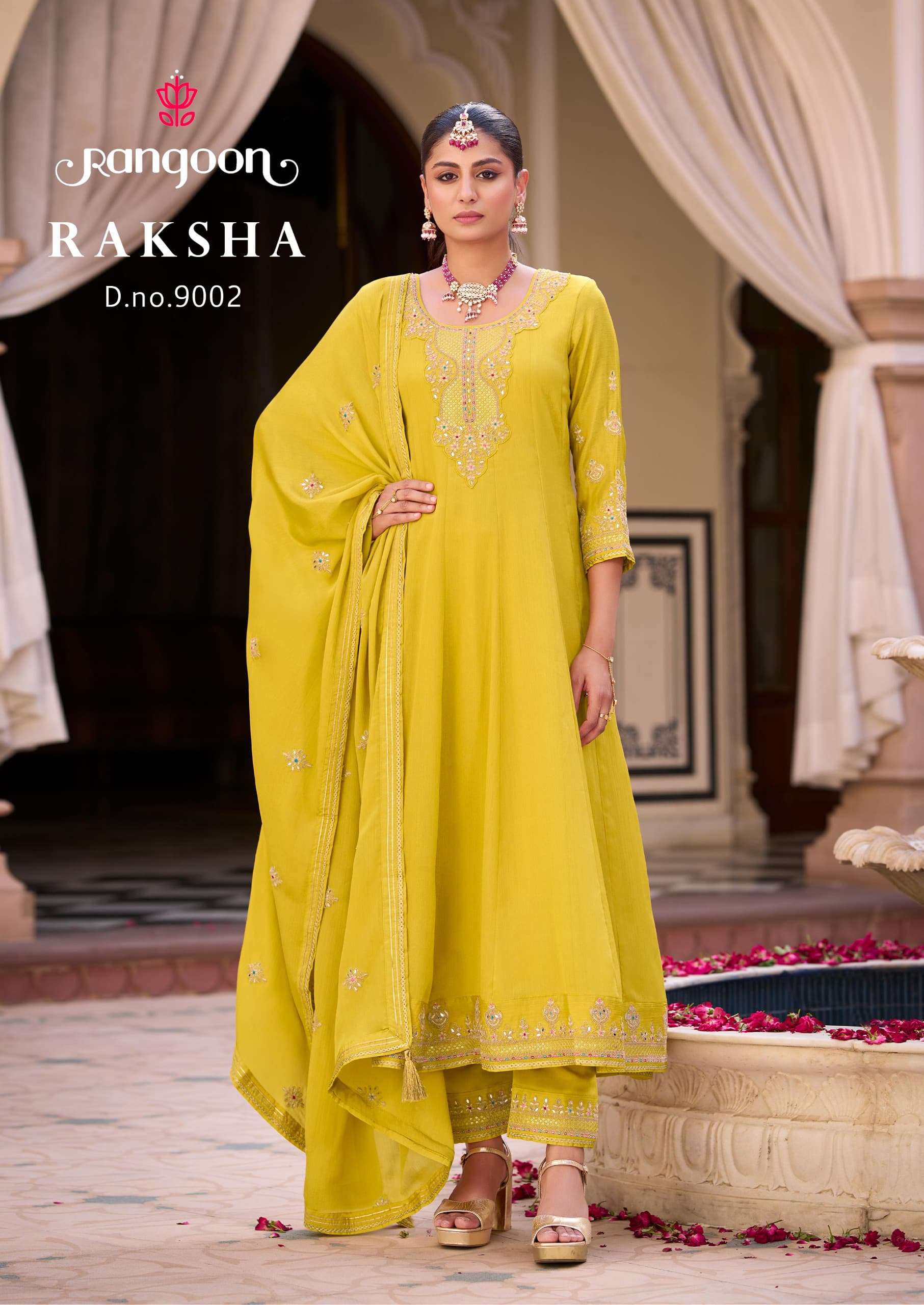 RANGOON RAKSHA SILK WITH FANCY EMBROIDERY DESIGNER READY MADE SUIT