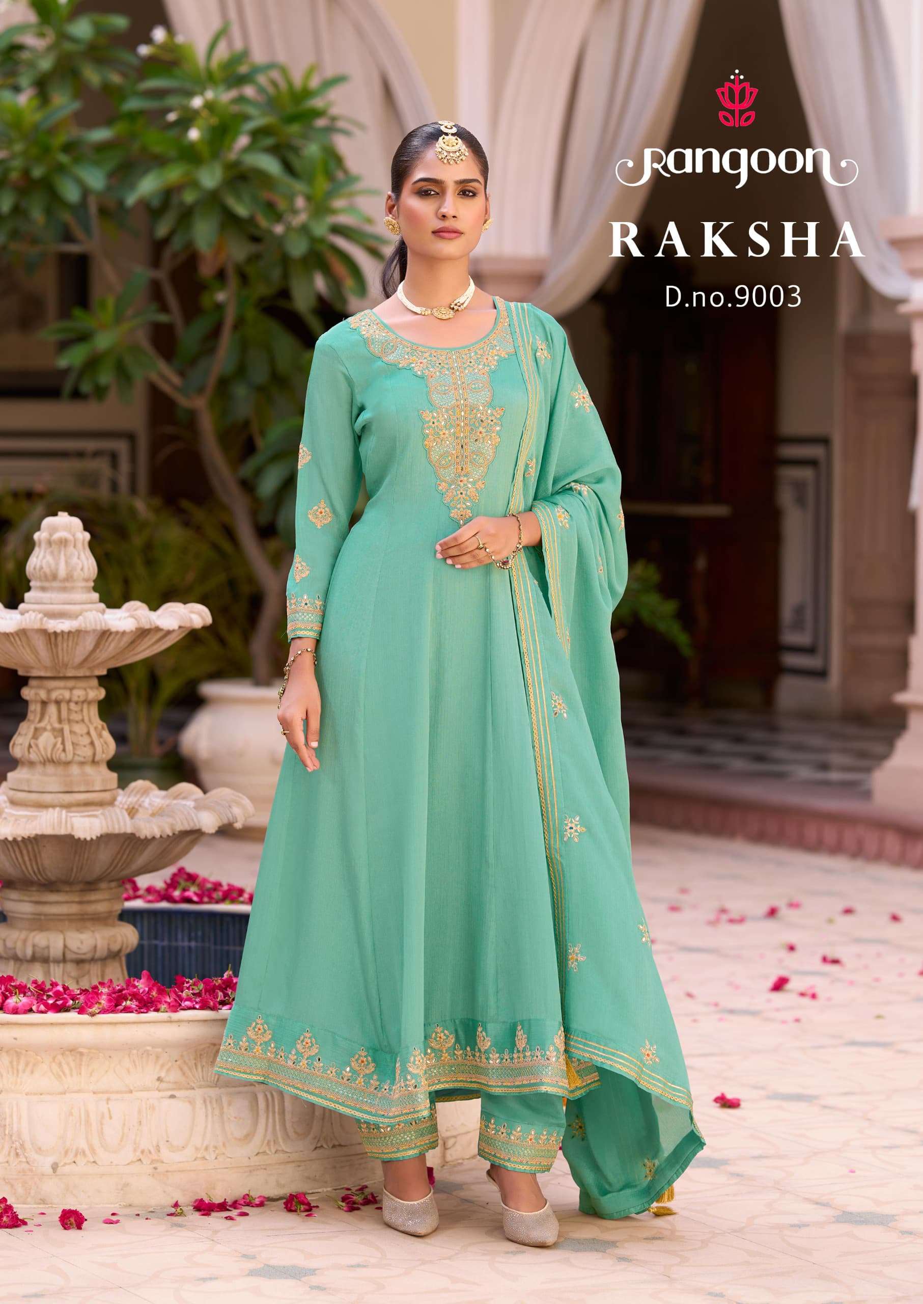RANGOON RAKSHA SILK WITH FANCY EMBROIDERY DESIGNER READY MADE SUIT