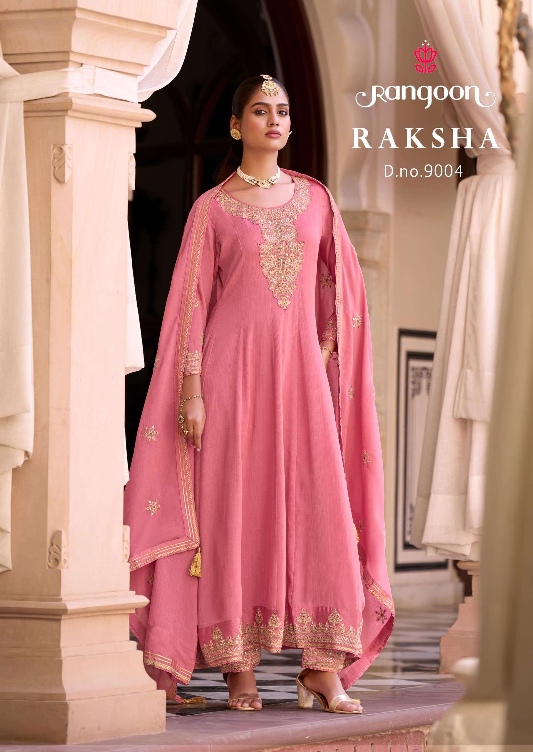 RANGOON RAKSHA SILK WITH FANCY EMBROIDERY DESIGNER READY MADE SUIT