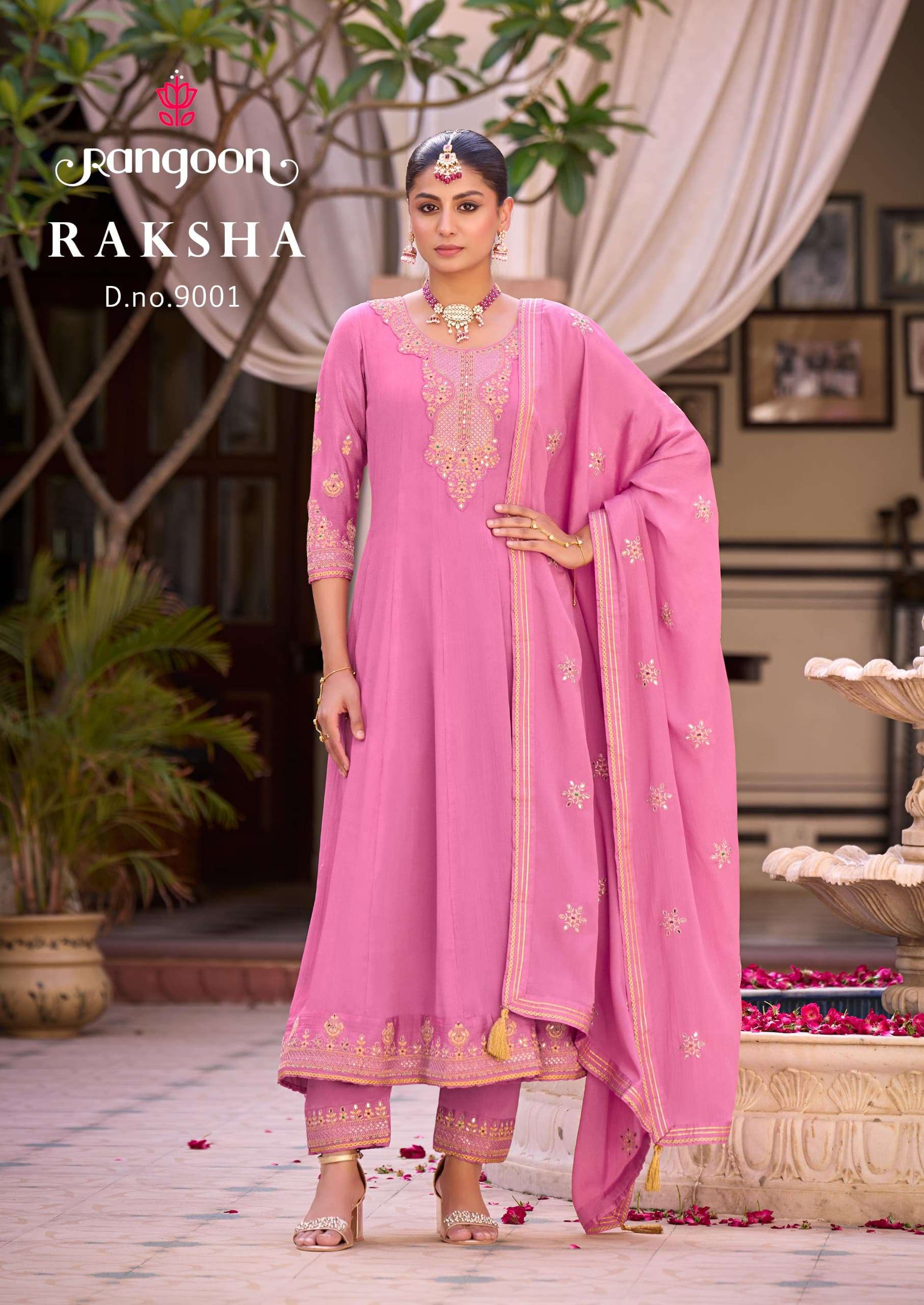 RANGOON RAKSHA SILK WITH FANCY EMBROIDERY DESIGNER READY MADE SUIT