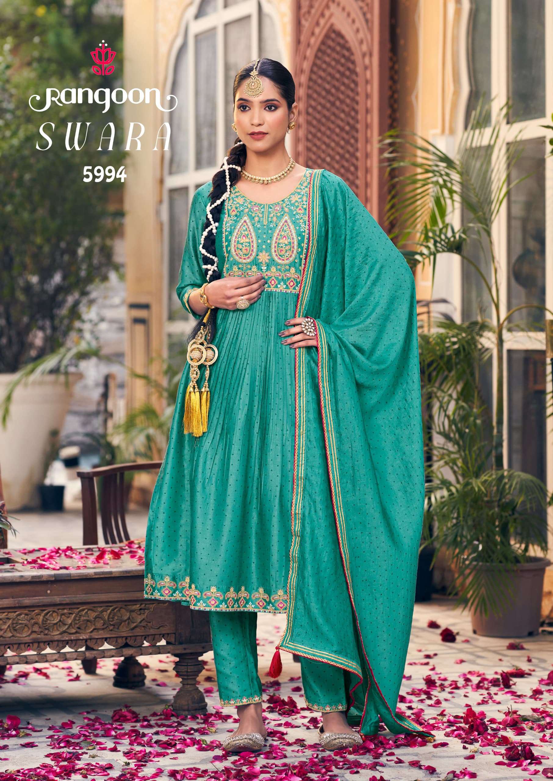 RANGOON SWARA SILK WITH FANCY EMBROIDERIES WORK LADIES READY MADE SUIT