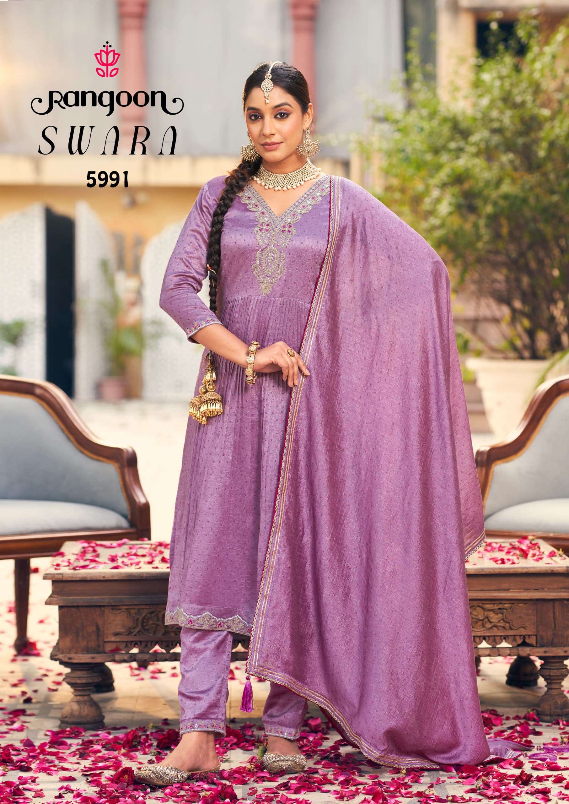 RANGOON SWARA SILK WITH FANCY EMBROIDERIES WORK LADIES READY MADE SUIT