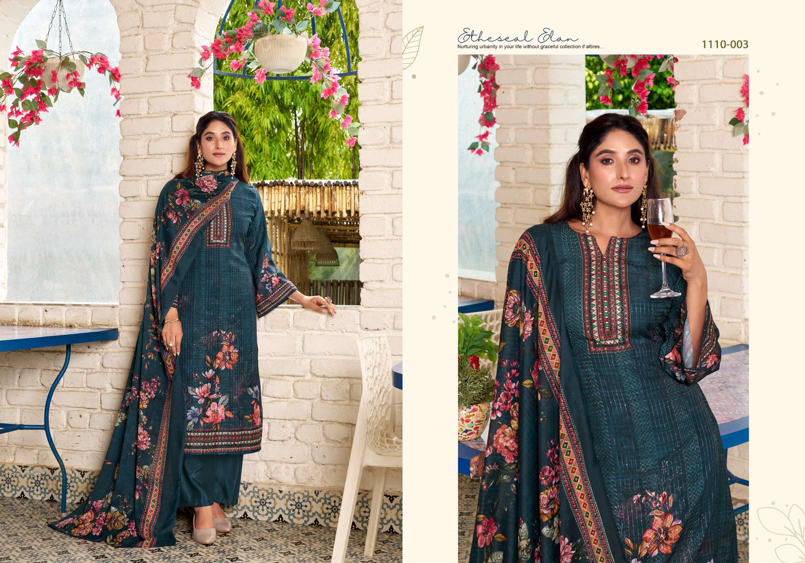 ROMANI PREMIUM SOFT COTTON DIGITAL PRINT EMBROIDERED WORK COTTON SUIT 