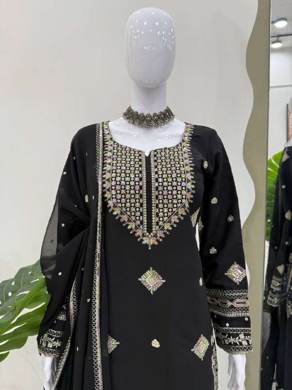 RTC 5900 BLACK SILK SEQUENCE EMBROIDERY DESIGNER WORK LADIES SUIT