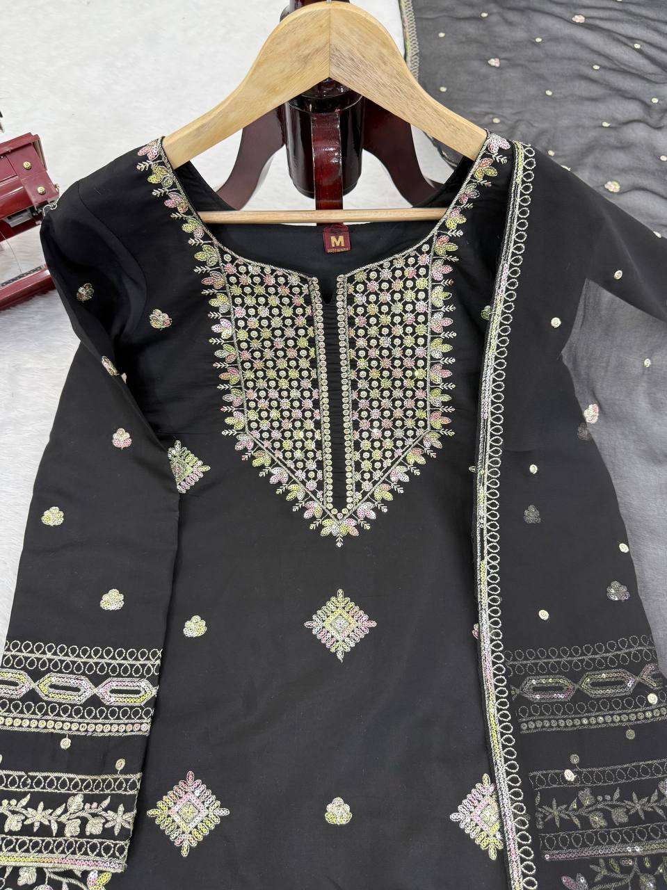 RTC 5900 BLACK SILK SEQUENCE EMBROIDERY DESIGNER WORK LADIES SUIT