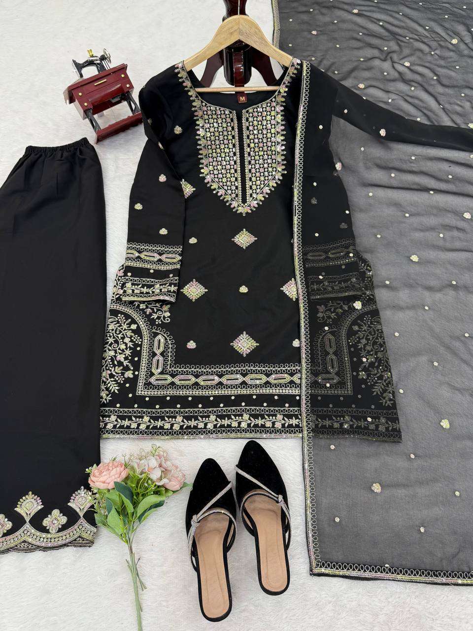 RTC 5900 BLACK SILK SEQUENCE EMBROIDERY DESIGNER WORK LADIES SUIT