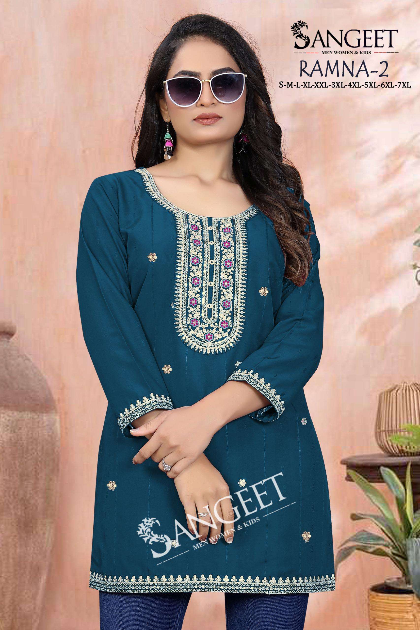 SANGEET RAMNA VOL 2 RAYON FANCY WORKS LADIES SHORT KURTI 