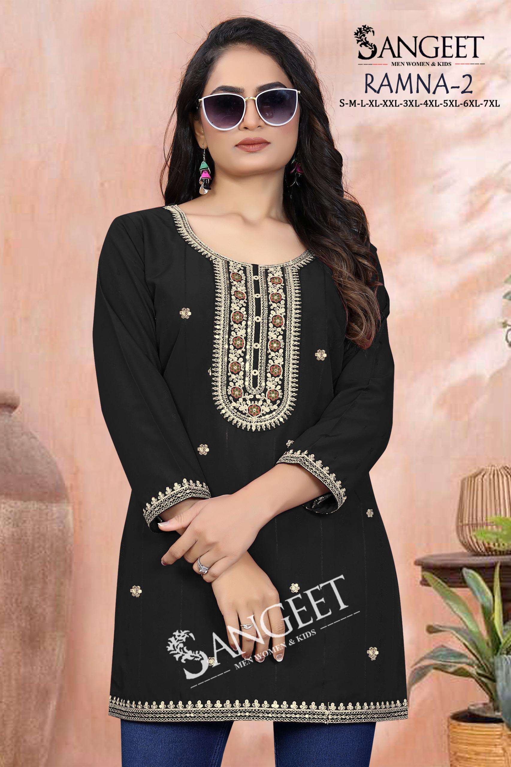 SANGEET RAMNA VOL 2 RAYON FANCY WORKS LADIES SHORT KURTI 