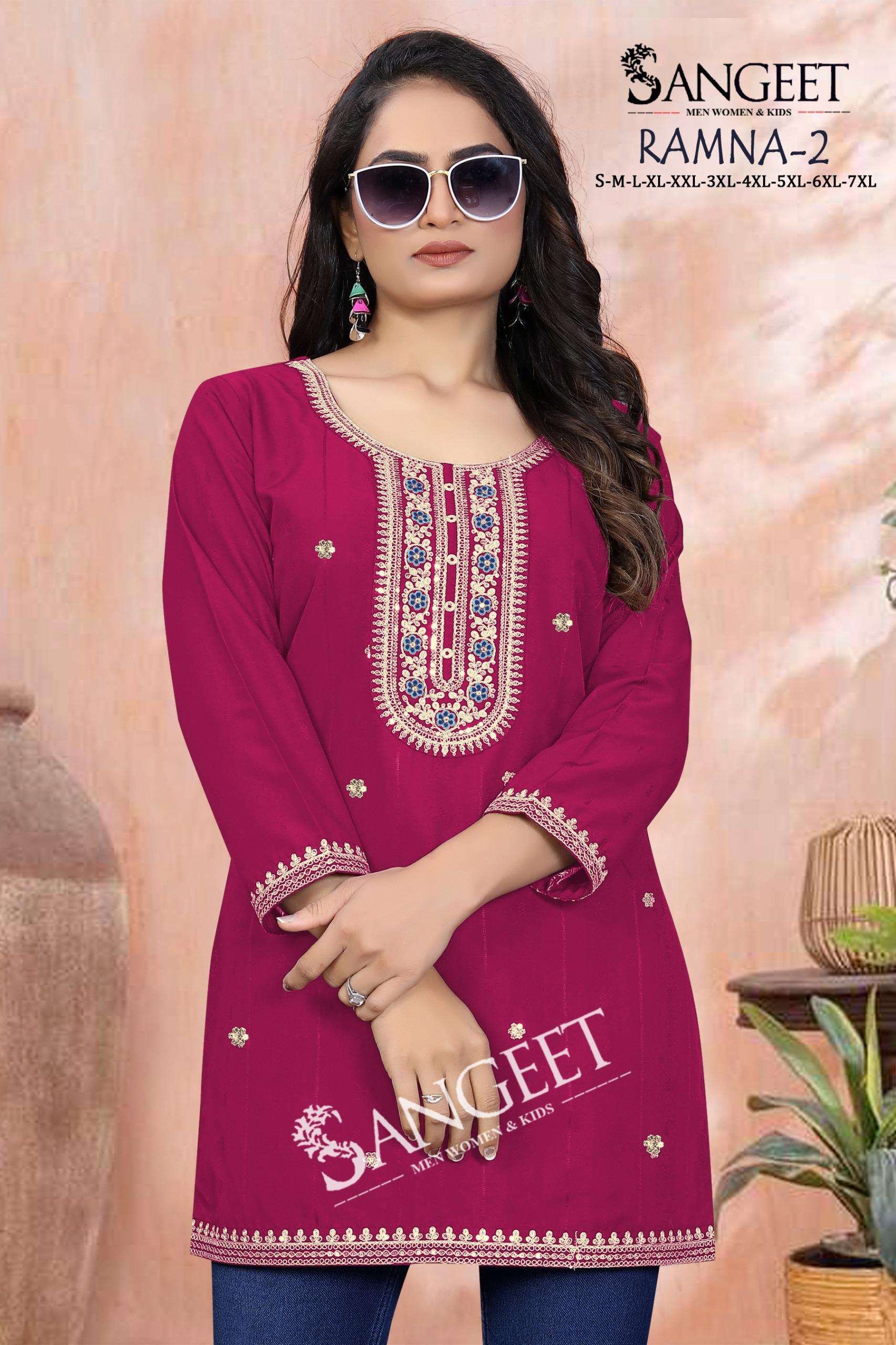SANGEET RAMNA VOL 2 RAYON FANCY WORKS LADIES SHORT KURTI 