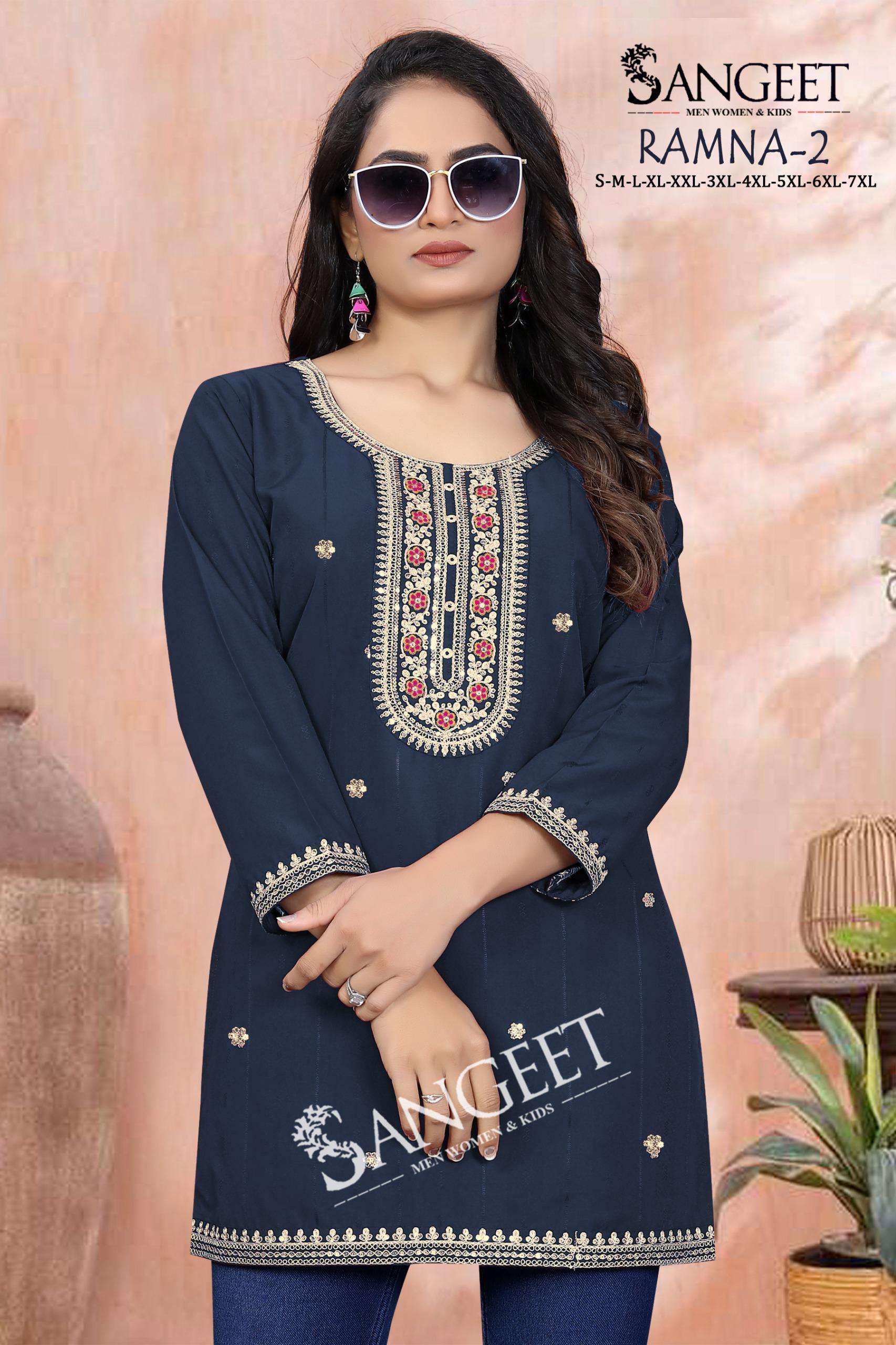 SANGEET RAMNA VOL 2 RAYON FANCY WORKS LADIES SHORT KURTI 