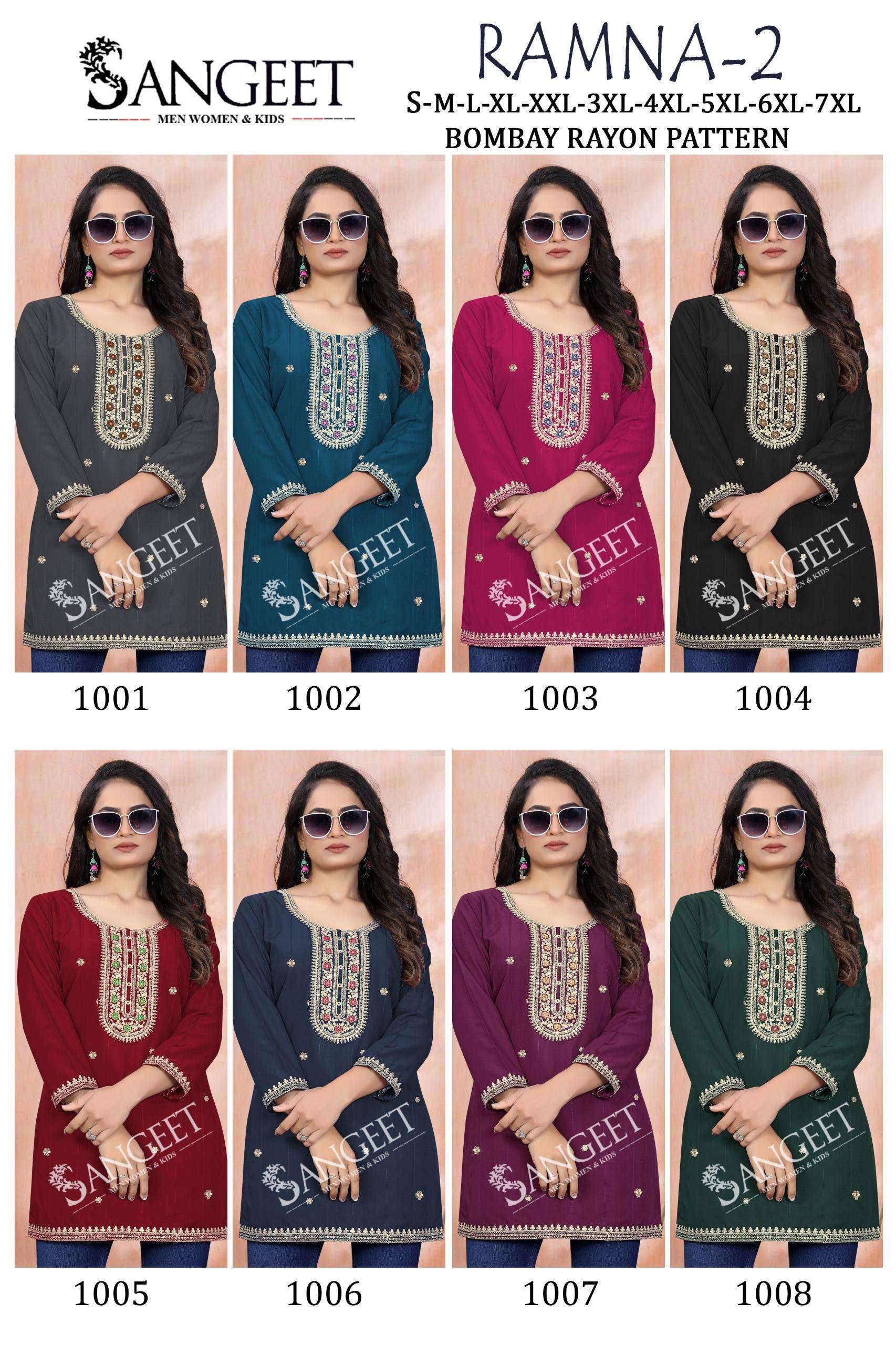 SANGEET RAMNA VOL 2 RAYON FANCY WORKS LADIES SHORT KURTI 
