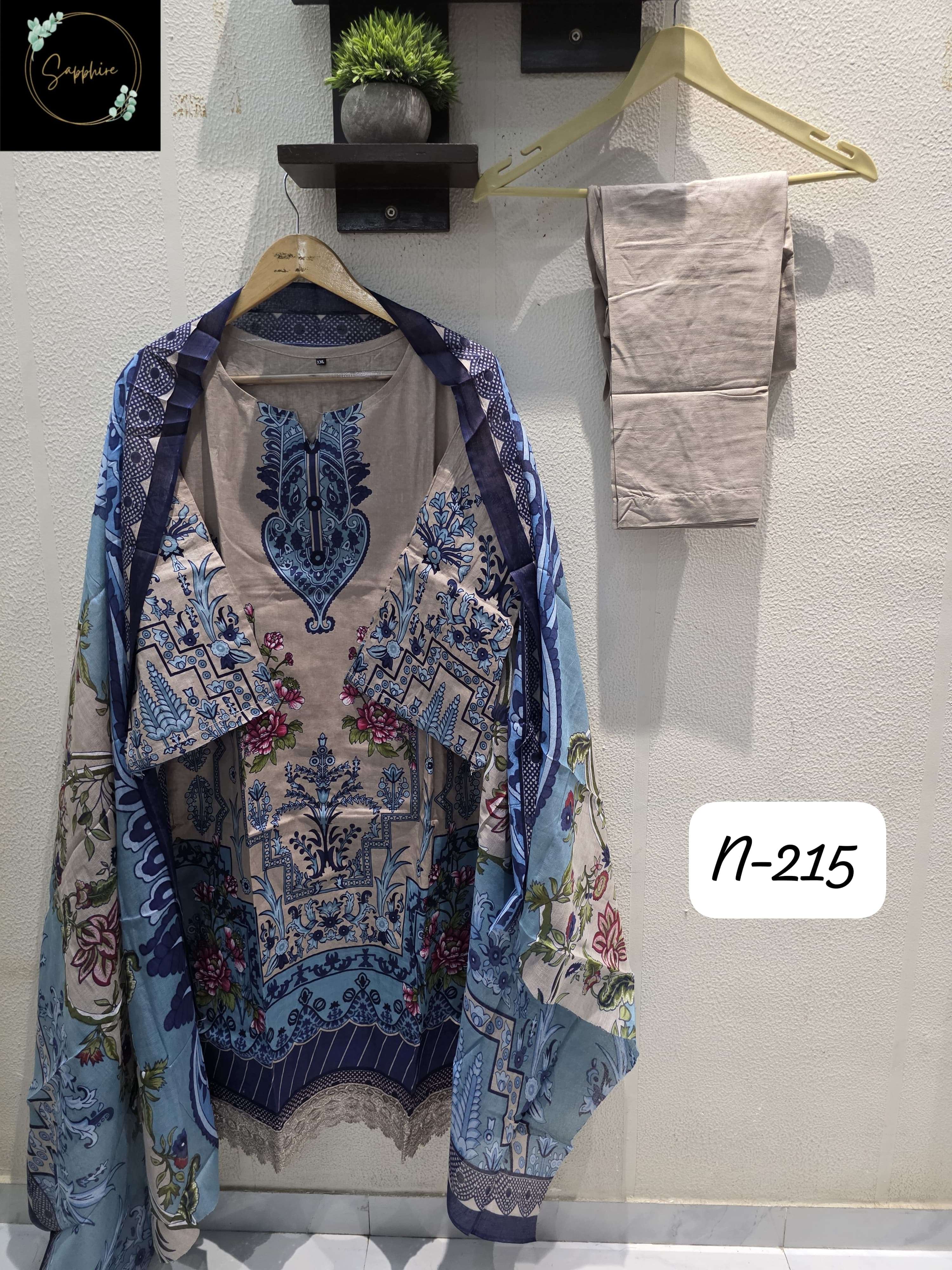 SAPPHIRE AGHA NOORAIN N 215 LAWN COTTON FANCY EMBROIDERY WORK PAKISTANI SUIT