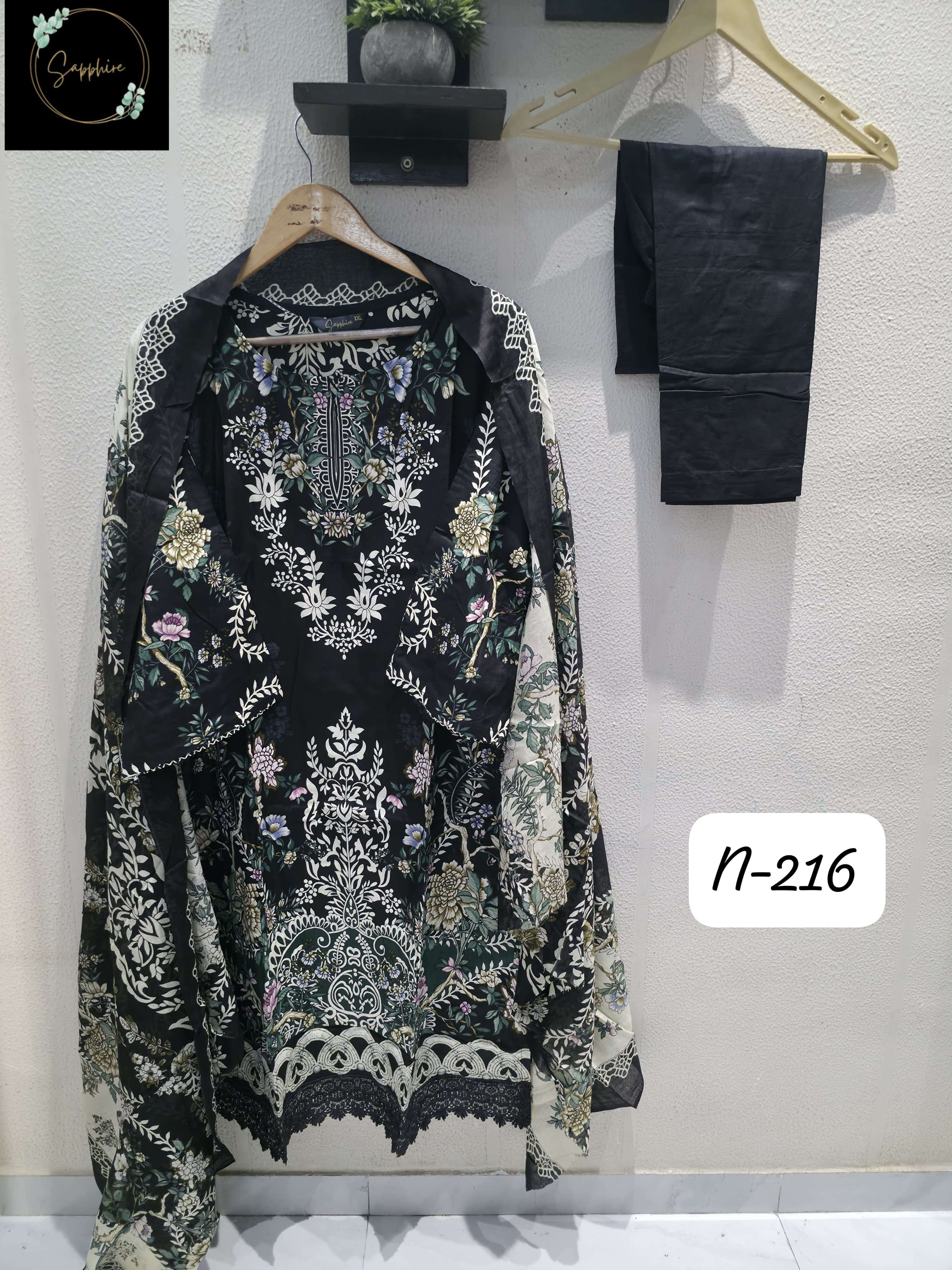 SAPPHIRE AGHA NOORAIN N 216 LAWN COTTON FANCY DESIGNER WORK SUIT