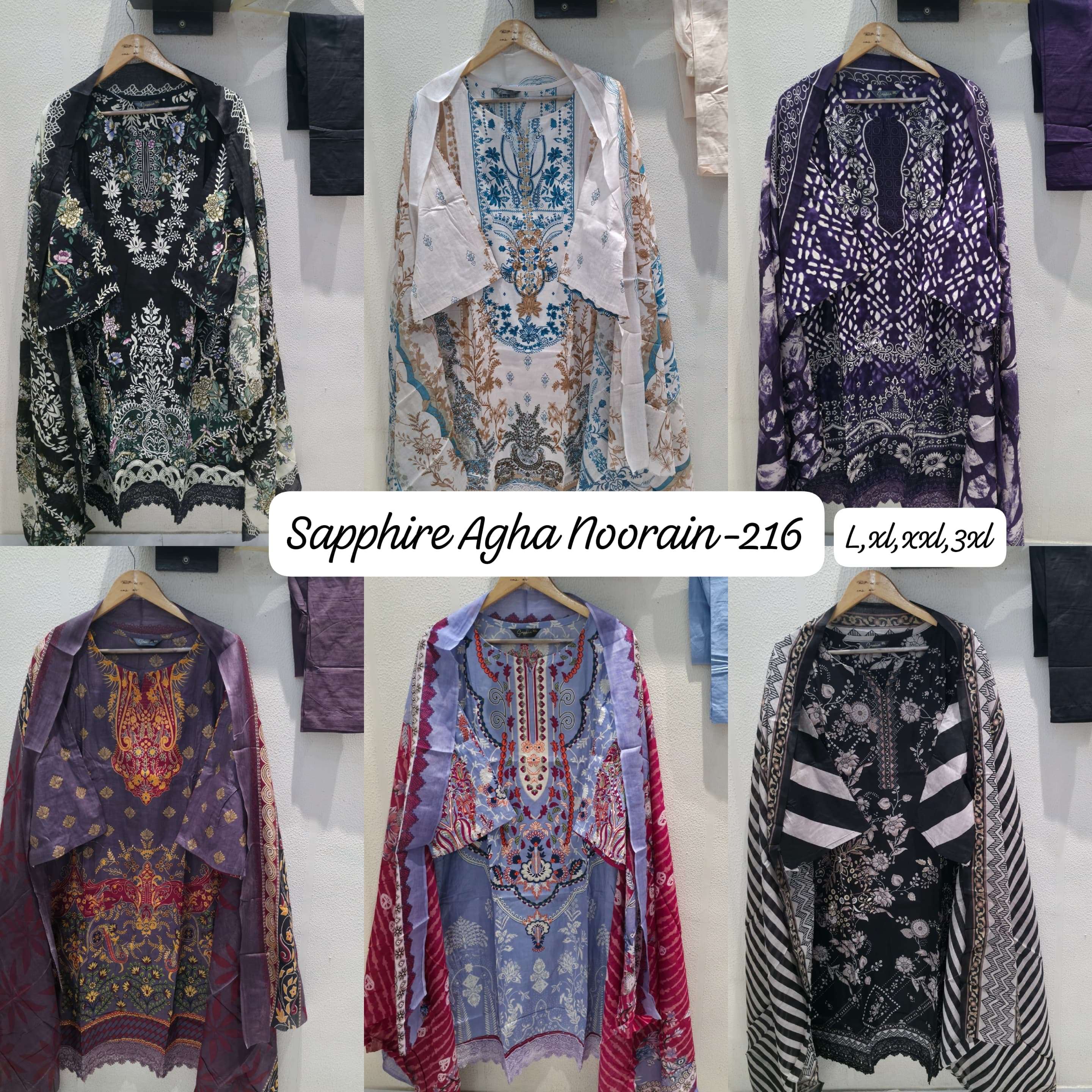 SAPPHIRE AGHA NOORAIN N 216 LAWN COTTON FANCY DESIGNER WORK SUIT