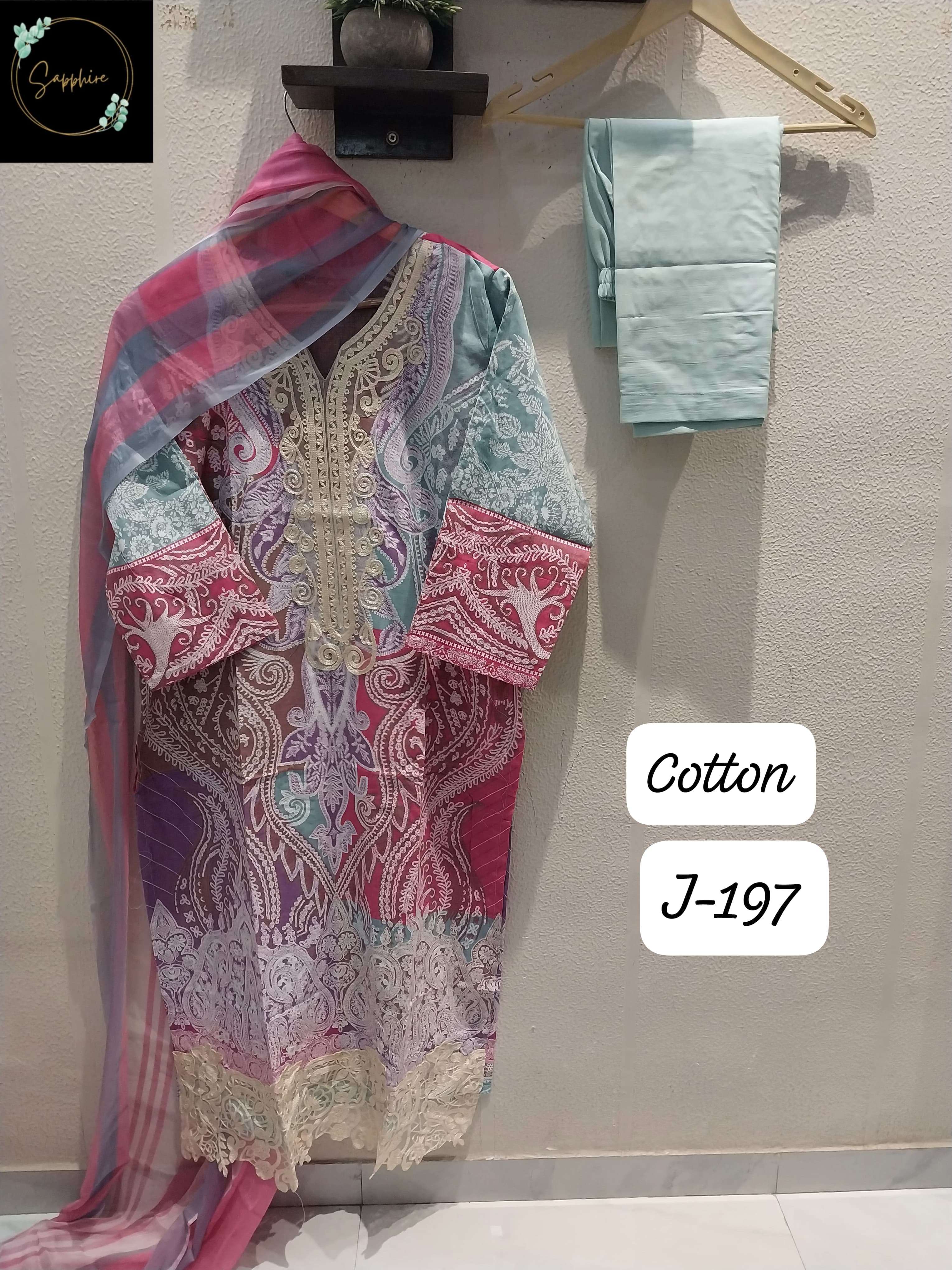 SAPPHIRE JAZMIN VOL 197 LAWN COTTON FANCY WORK READY MADE SALWAR KAMEEZ 