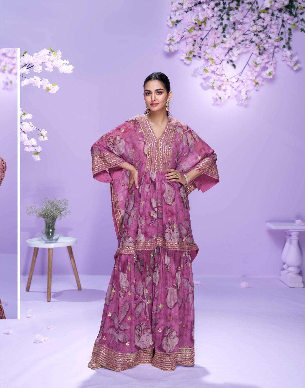 SAYURI DESIGNER PREMIUM REAL GEORGETTE EMBROIDERED WITH GOTA STITCHED KAFTAN