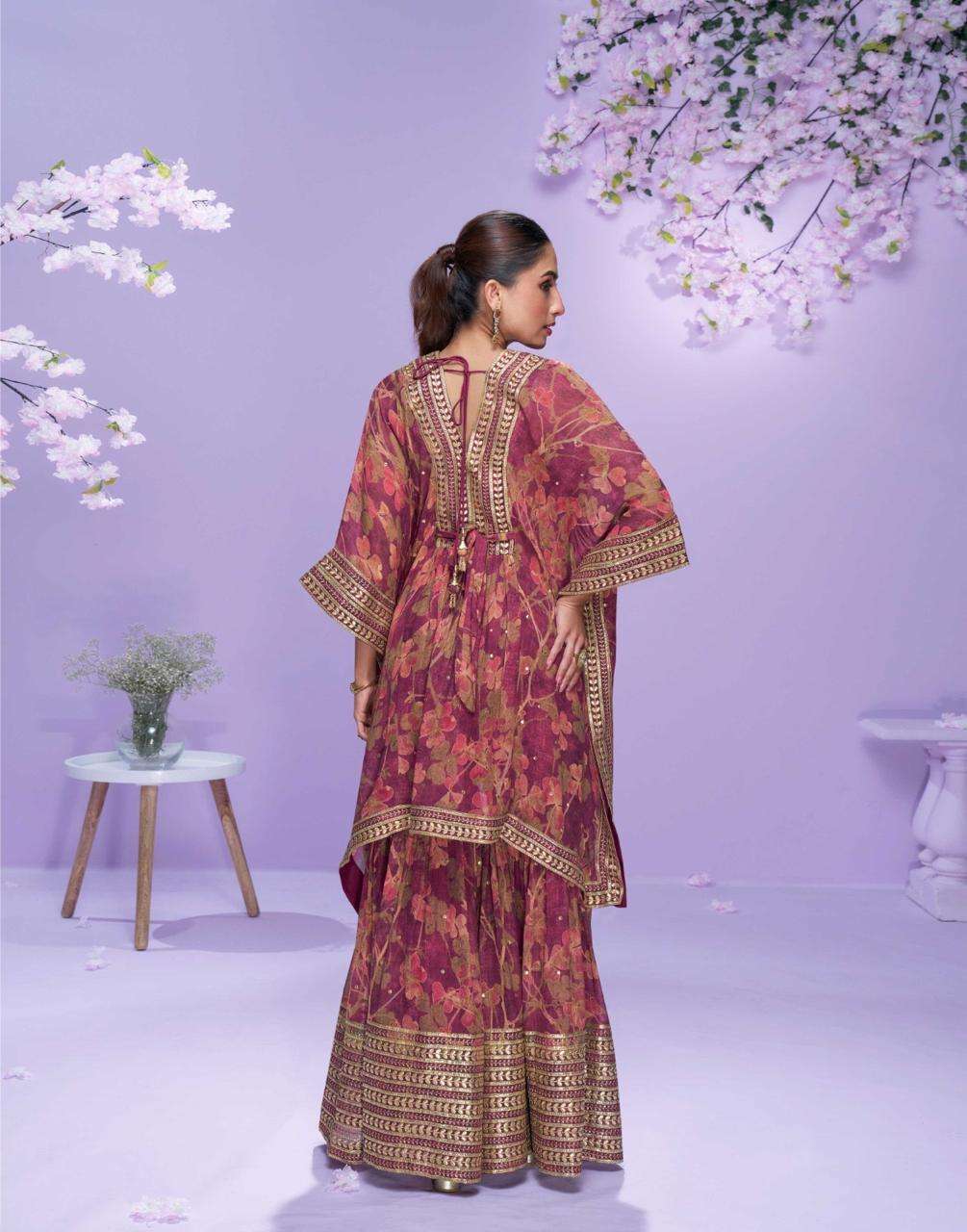 SAYURI DESIGNER PREMIUM REAL GEORGETTE EMBROIDERED WITH GOTA STITCHED KAFTAN