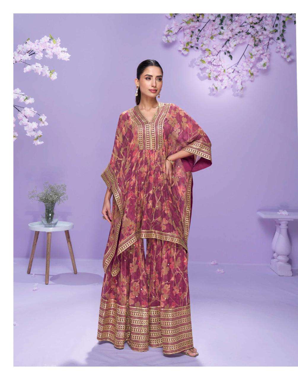 SAYURI DESIGNER PREMIUM REAL GEORGETTE EMBROIDERED WITH GOTA STITCHED KAFTAN