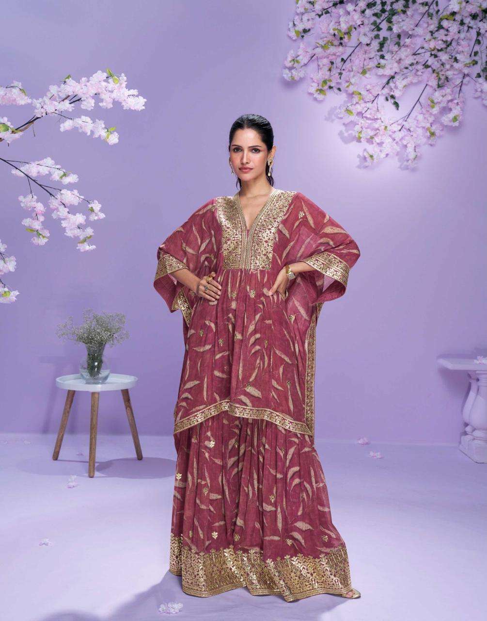 SAYURI DESIGNER PREMIUM REAL GEORGETTE EMBROIDERED WITH GOTA STITCHED KAFTAN
