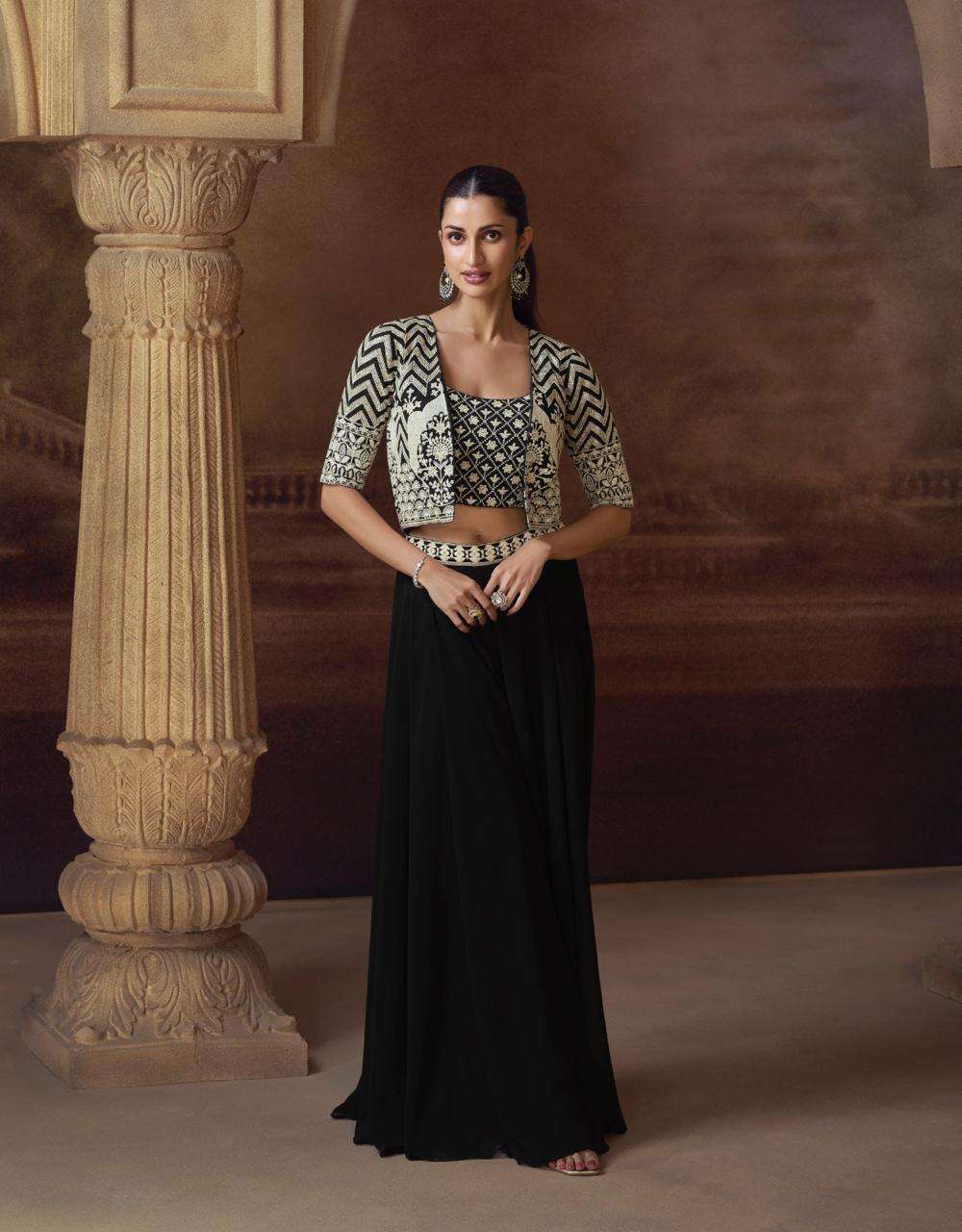 SAYURI DESIGNER SILKY GEORGETTE HEAVY DESIGNER INDO WESTERN DESIGNER LOOK DRESS