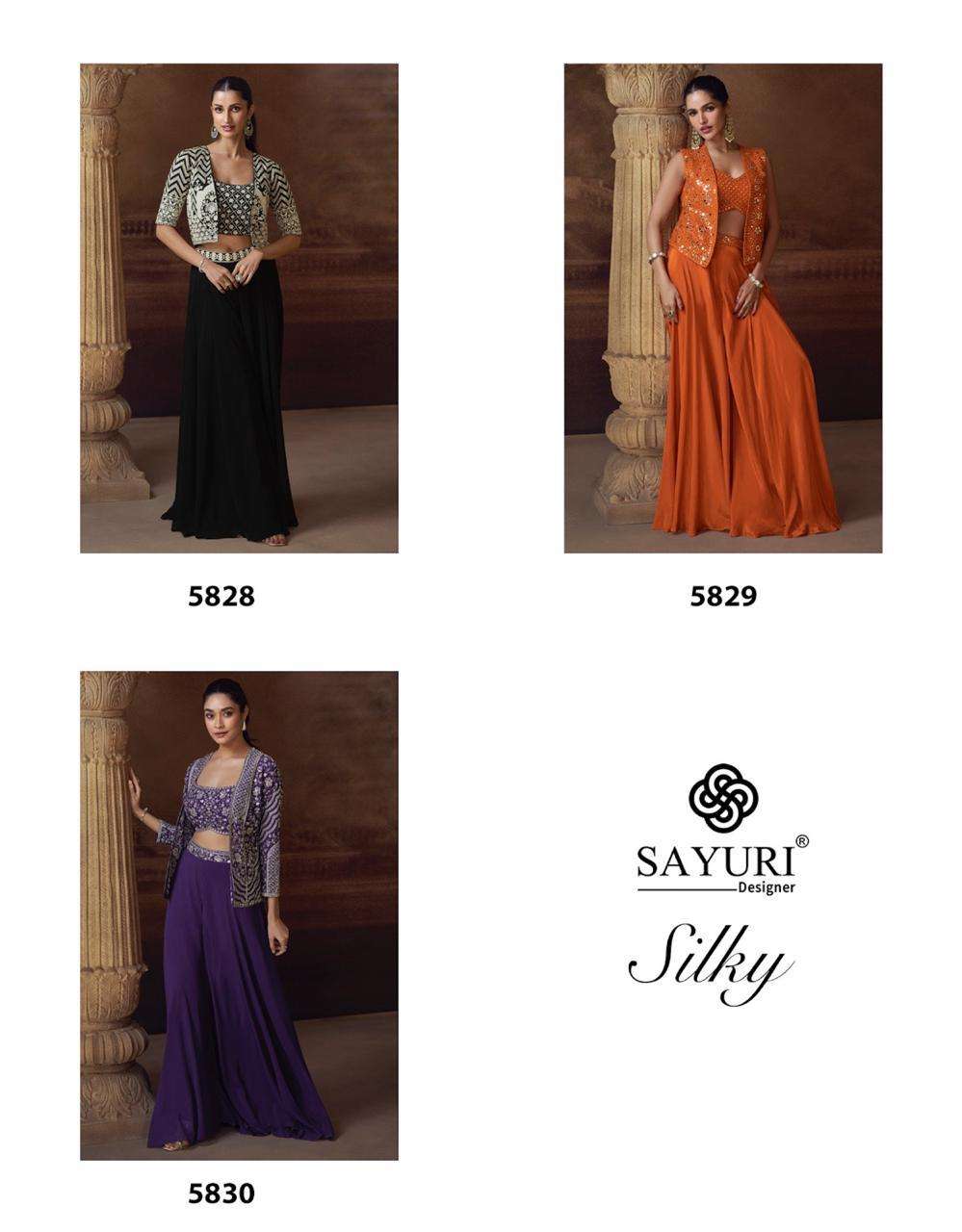 SAYURI DESIGNER SILKY GEORGETTE HEAVY DESIGNER INDO WESTERN DESIGNER LOOK DRESS