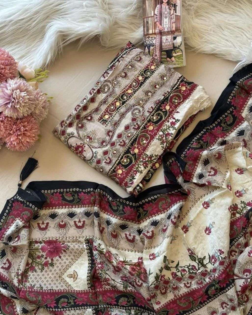 SHREE FAB DESIGN NO - KT 125  PURE VISCOSE MUSLIN DIGITAL PRINT AARI HAND WORK PARTY WEAR SUIT 
