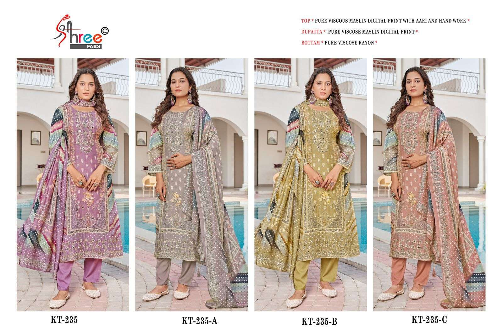 SHREE FAB DESIGN NO - KT - 235 PURE VISCOSE MUSLIN DIGITAL PRINT HANDWORK PAKISTANI SUIT 