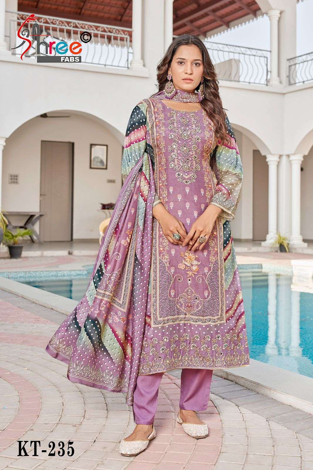 SHREE FAB DESIGN NO - KT - 235 PURE VISCOSE MUSLIN DIGITAL PRINT HANDWORK PAKISTANI SUIT 